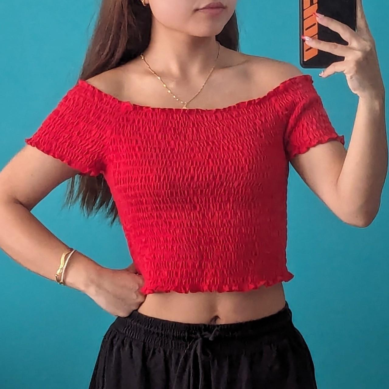 Red off-the-shoulder crop top from Valleygirl size M... - Depop
