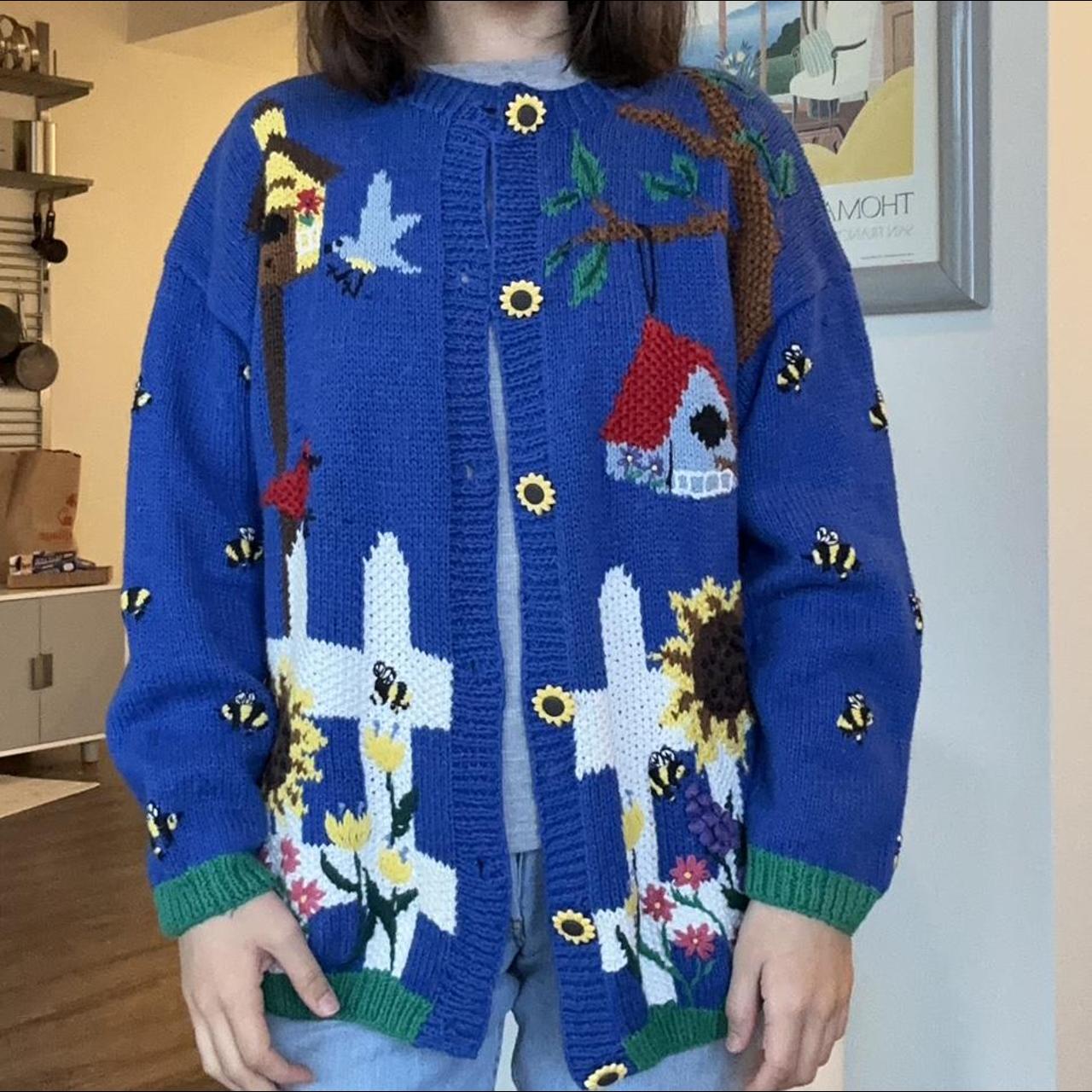 Belle Pointe knit/crochet sweater Farm print with... Depop