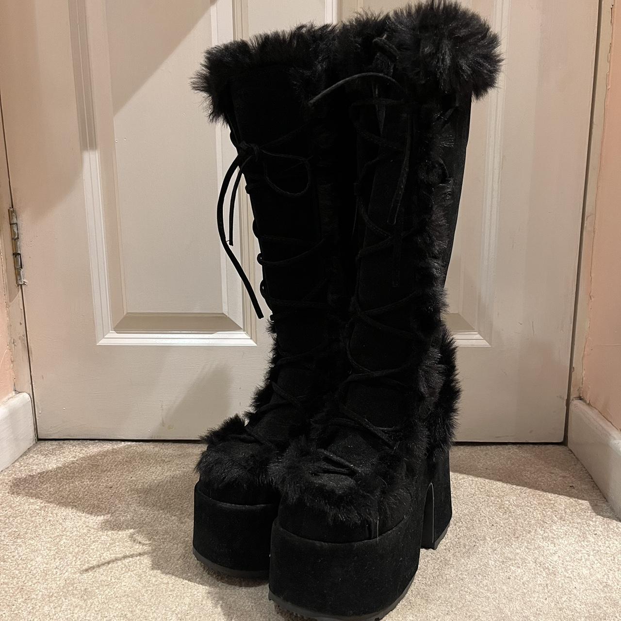 Demonia vigilance fur platform boots, only been worn... - Depop