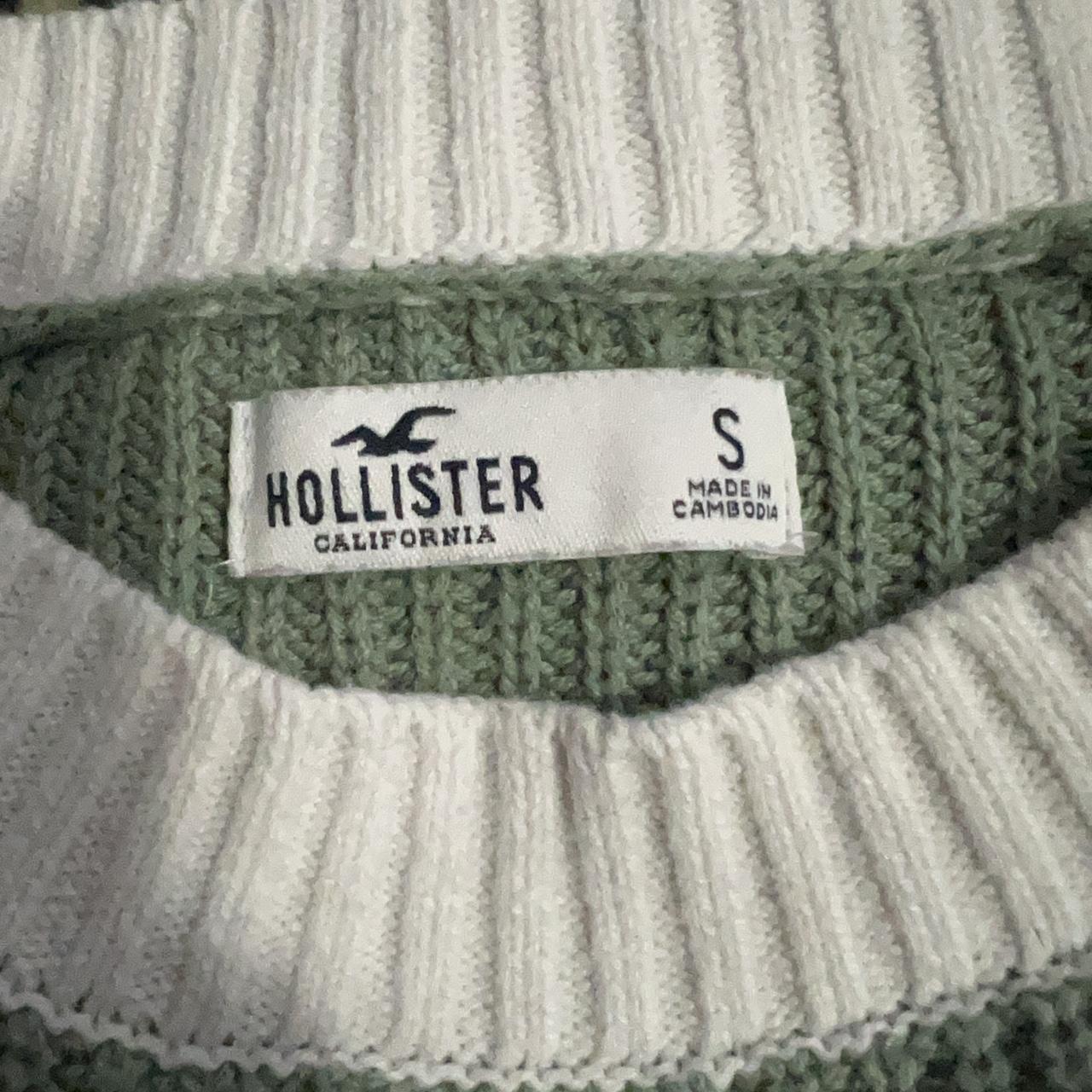 Hollister Green and White Stripped Sweater Size-... - Depop