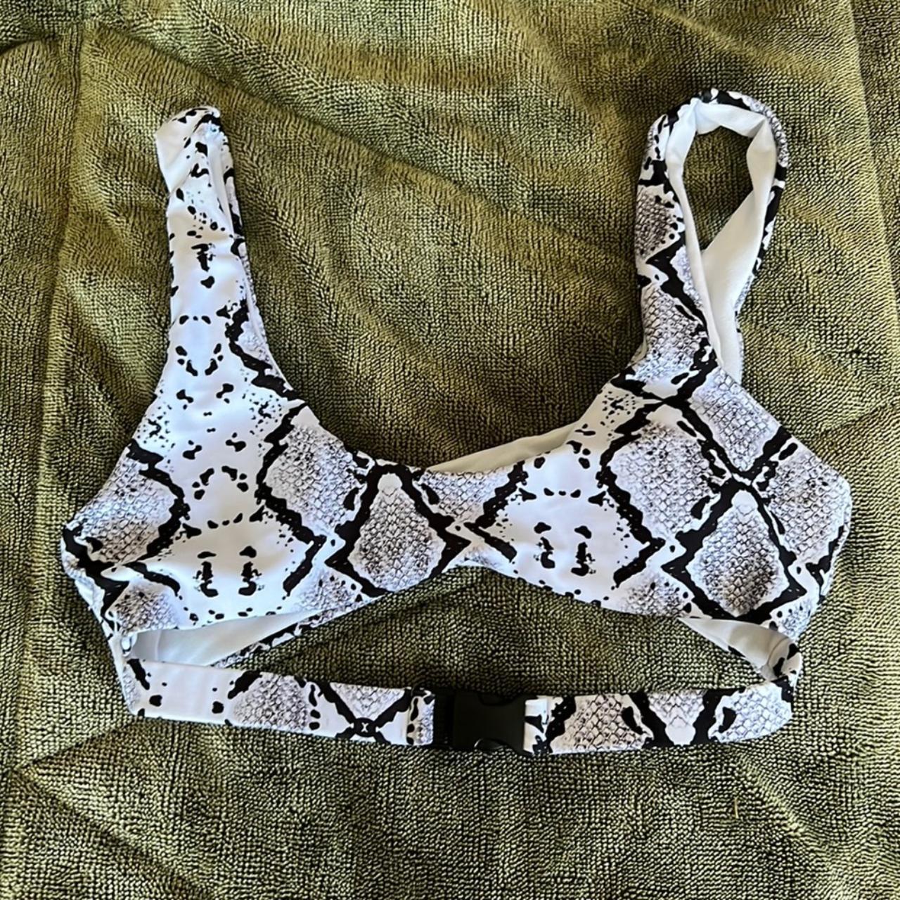 Shein snakeskin buckle bikini top worn to try on