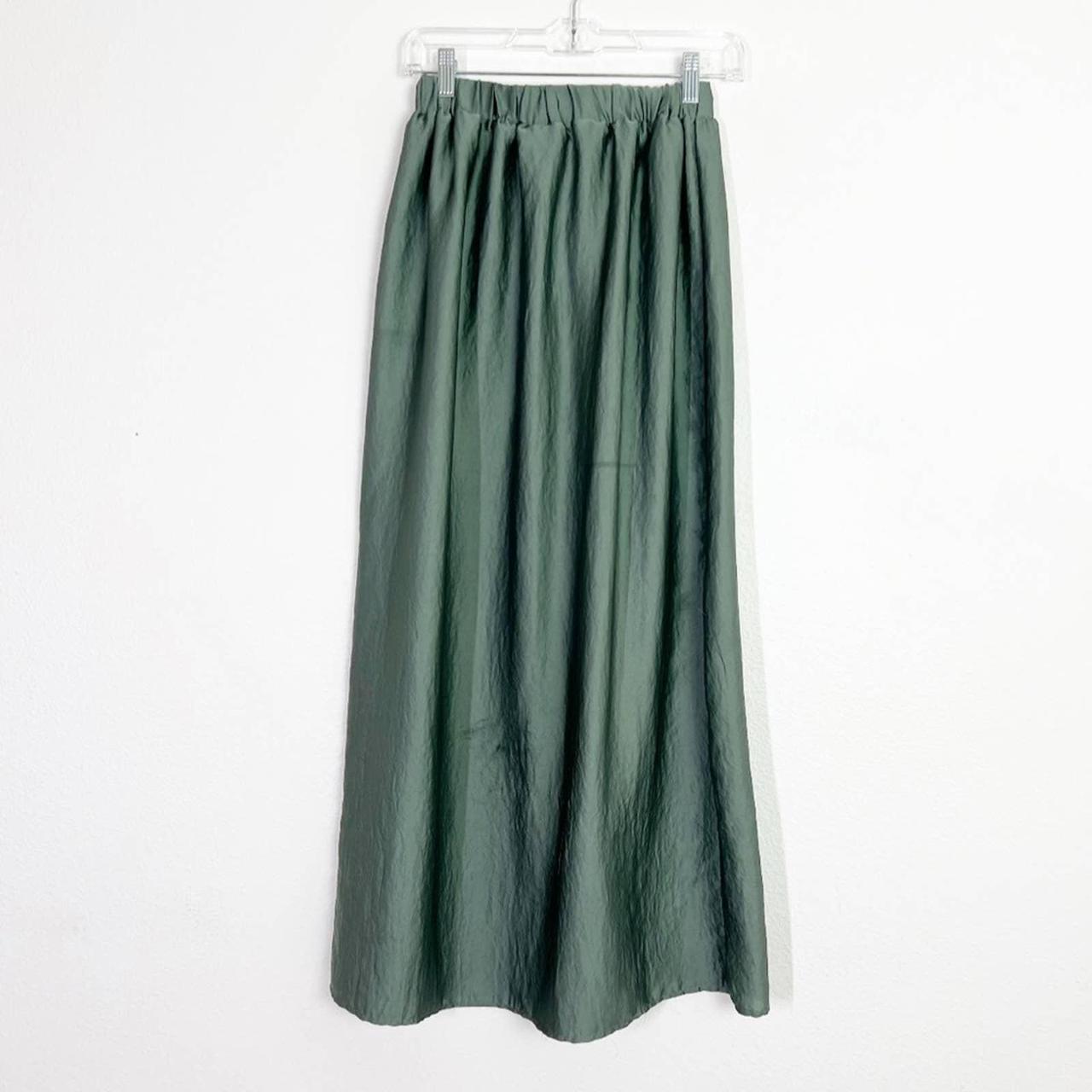 Y2K Mossimo sage green satin maxi skirt with elastic... - Depop