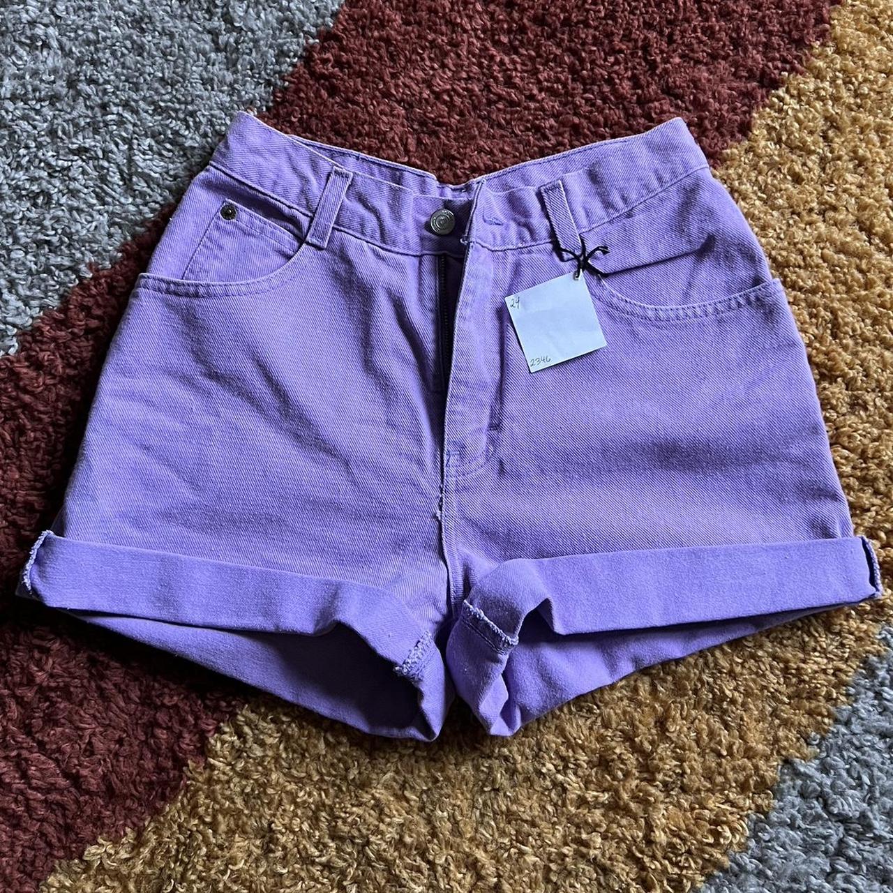 Vintage Purple High Waisted Levi Denim Shorts. - Depop