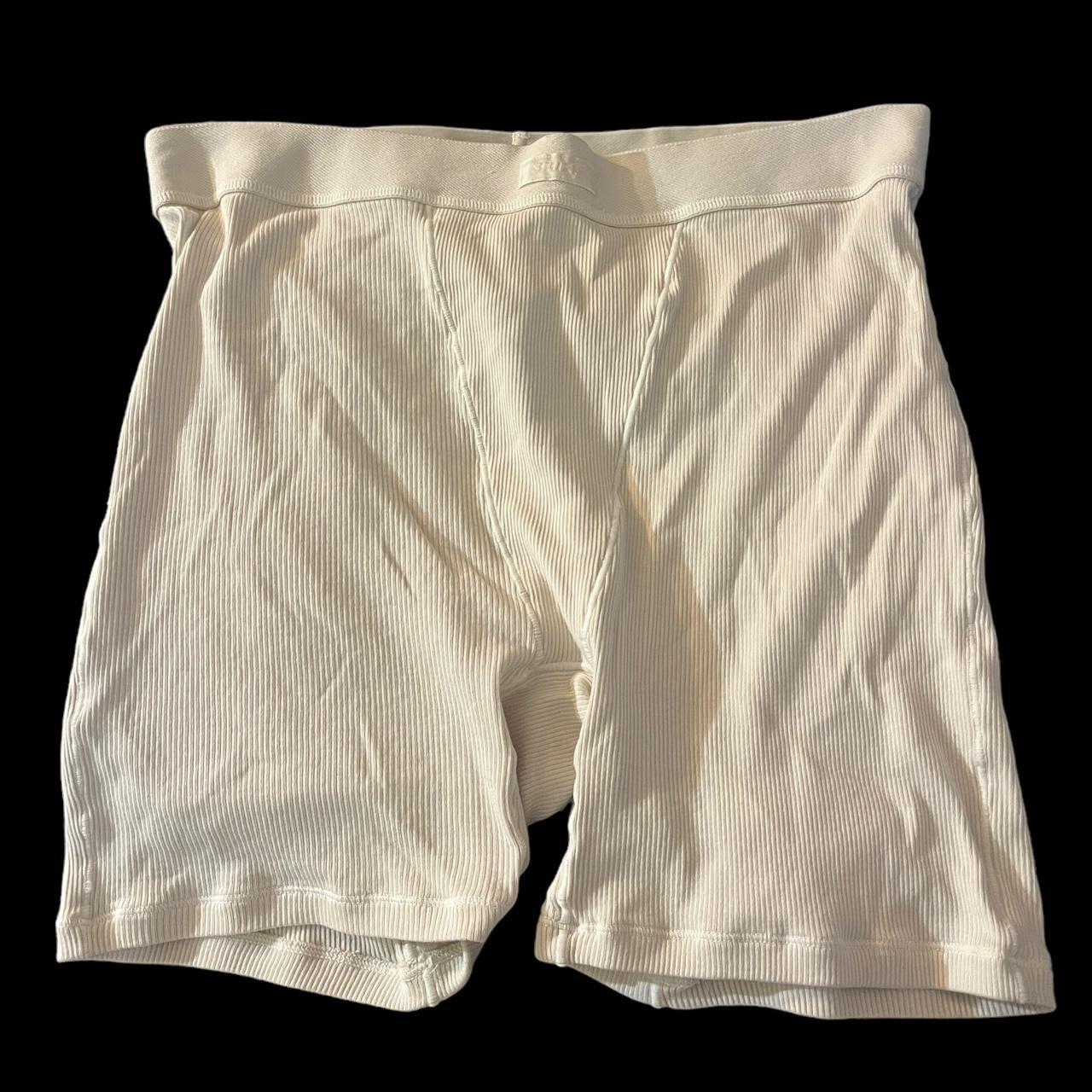 skims white cotton rib boxer shorts🤍 lightly worn,... - Depop
