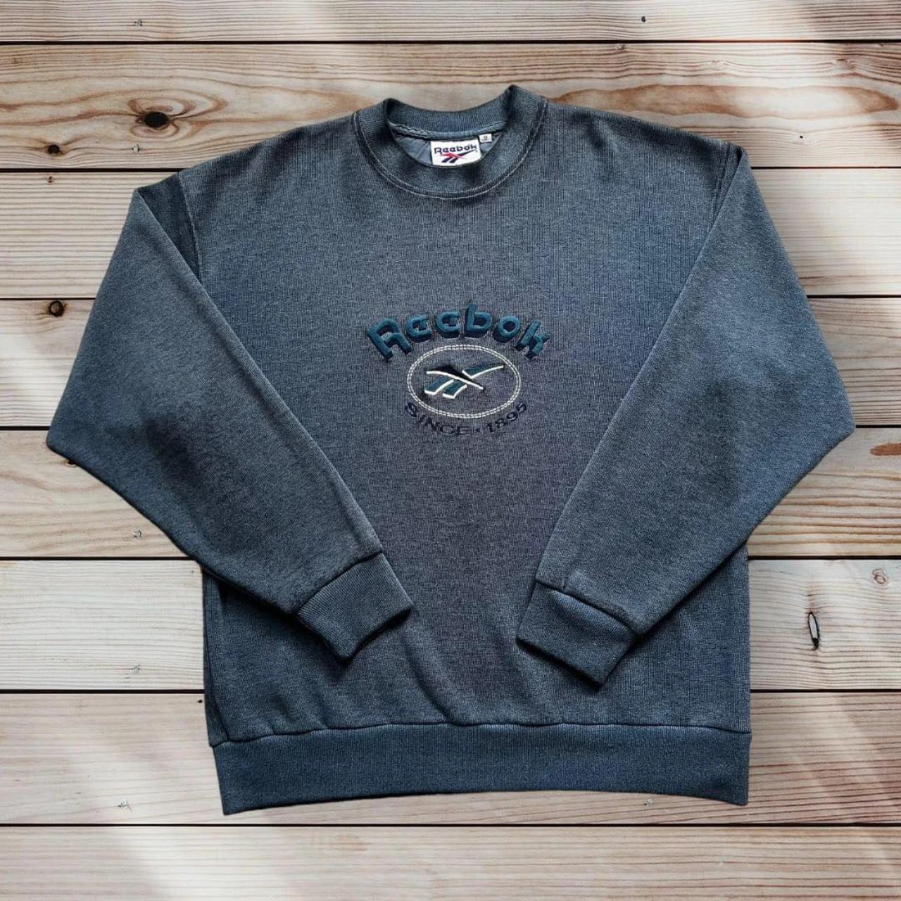 Vintage Reebok navy blue embroidered logo sweatshirt... - Depop