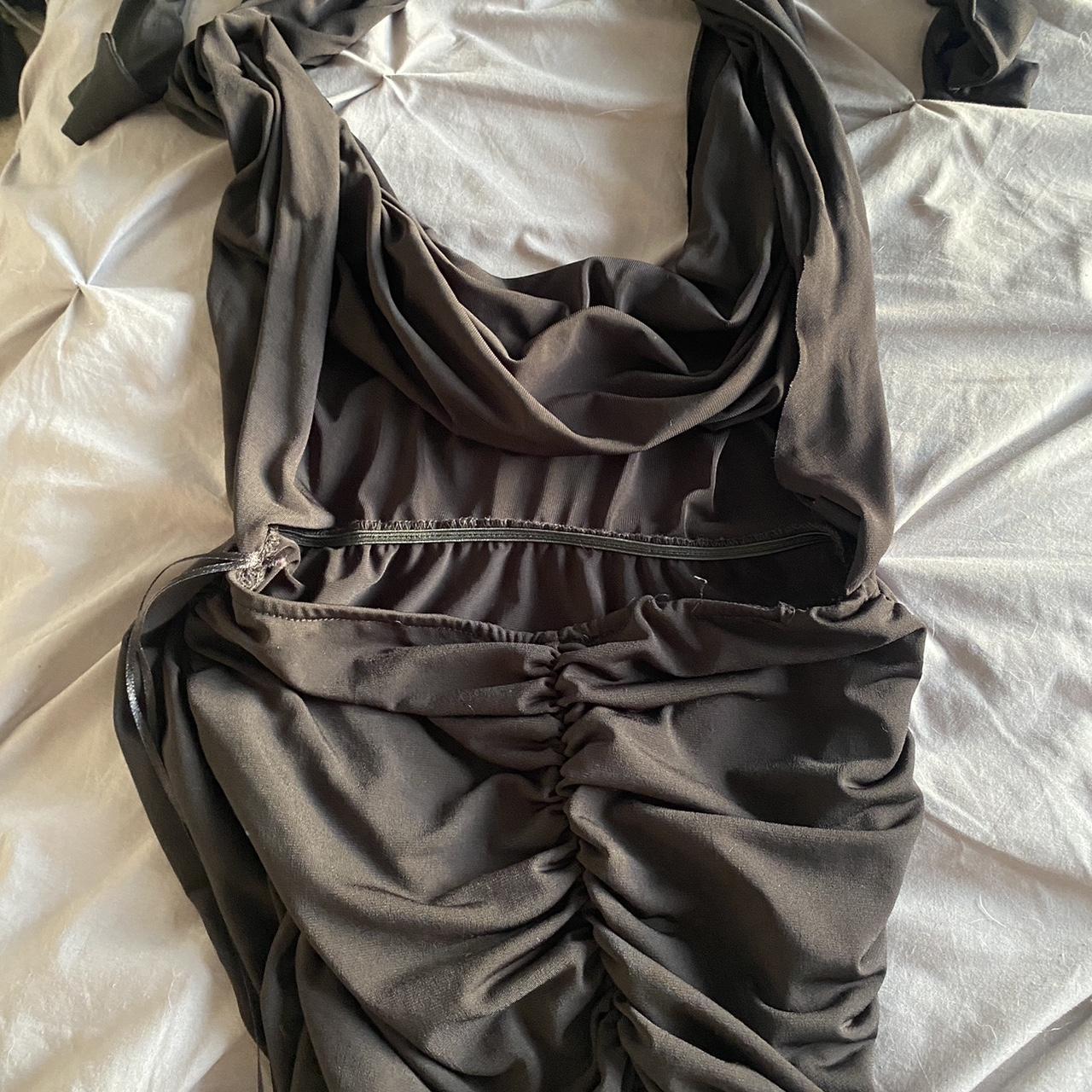Black runched backless drape dress Size 6-8, worn... - Depop