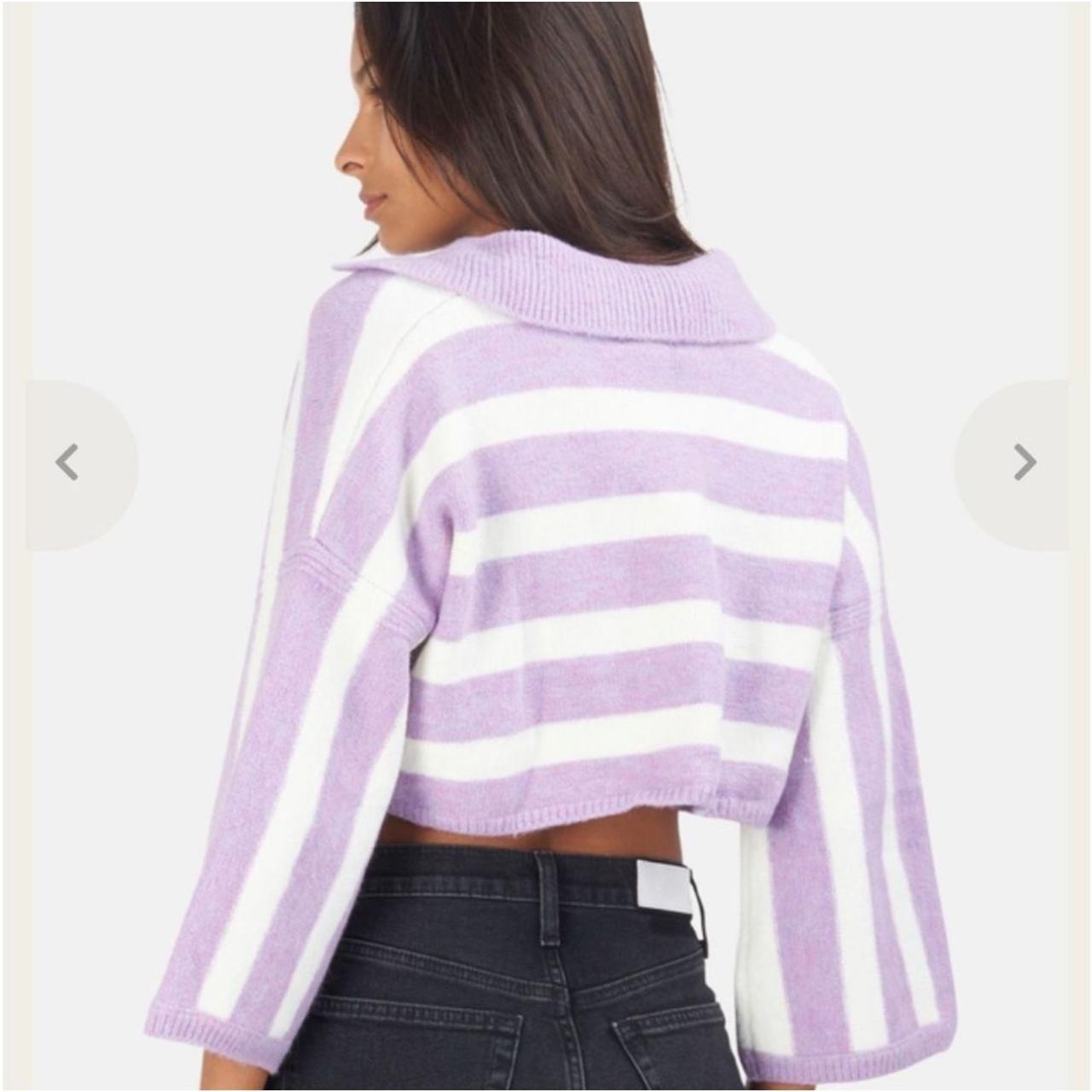 For Love And Lemons Purple Boxy Stripe Sweater high quality