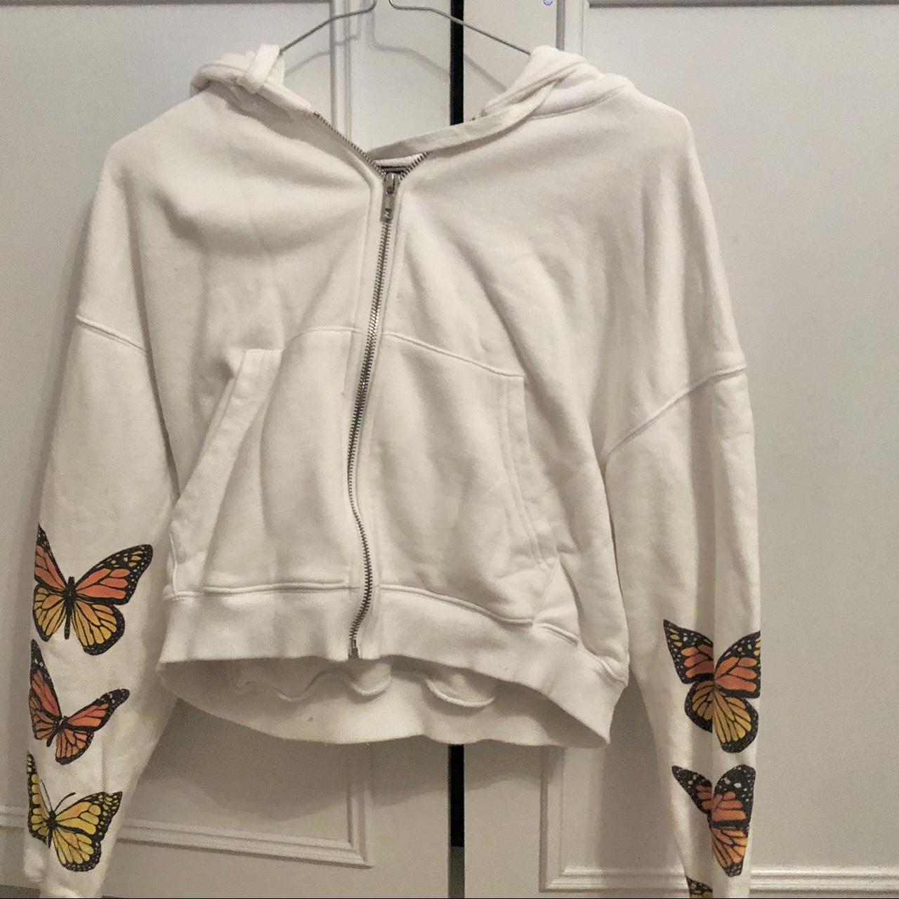 THE KRIPT zip hoodie White monarch butterfly print... - Depop