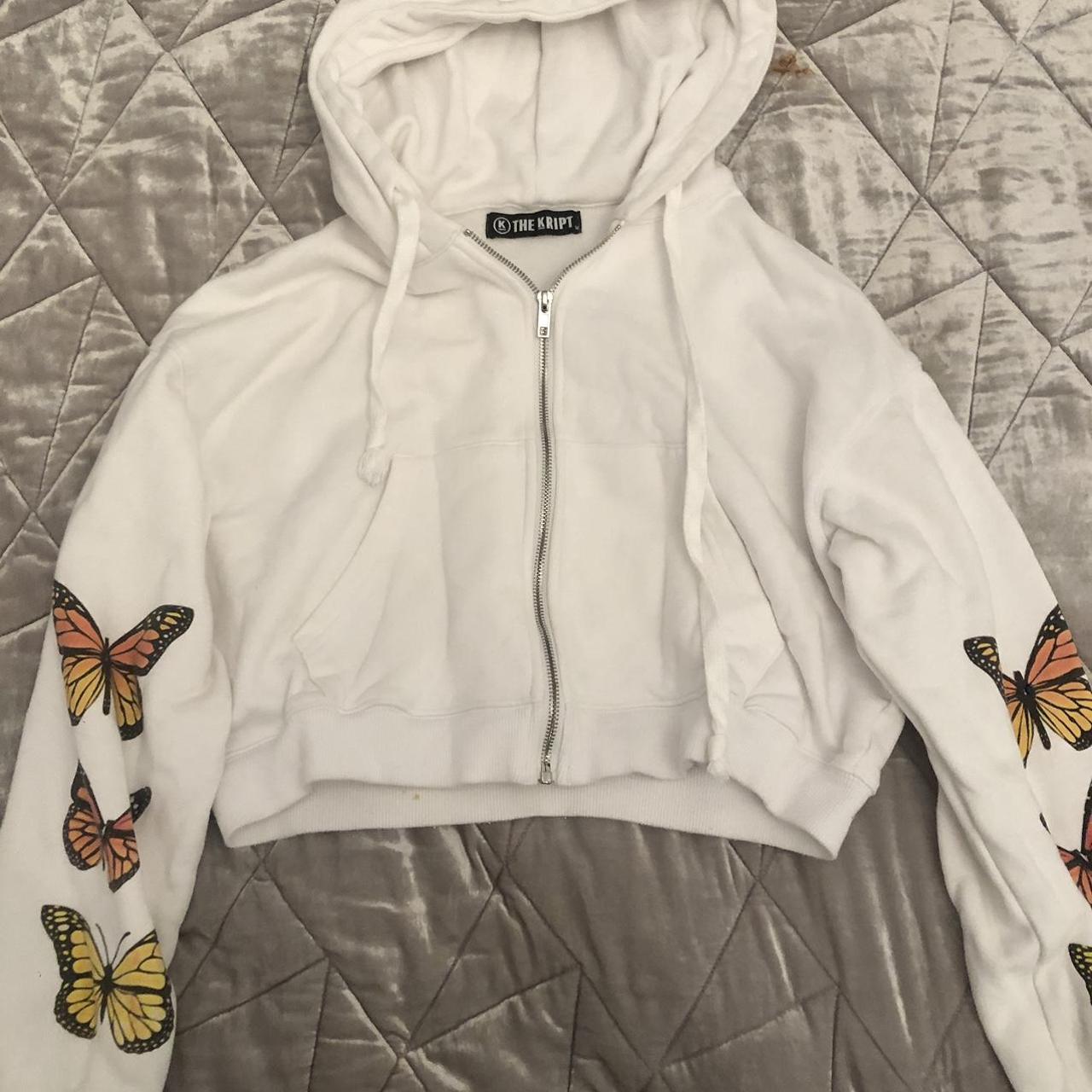 THE KRIPT zip hoodie White monarch butterfly print... - Depop