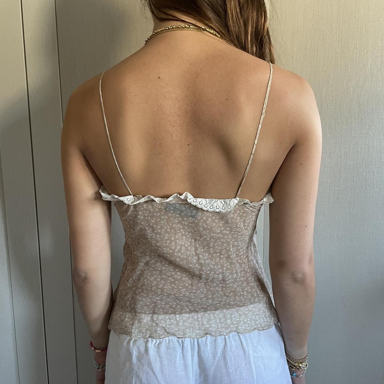 Sheer beige camisole top with paisley detailing and... Depop