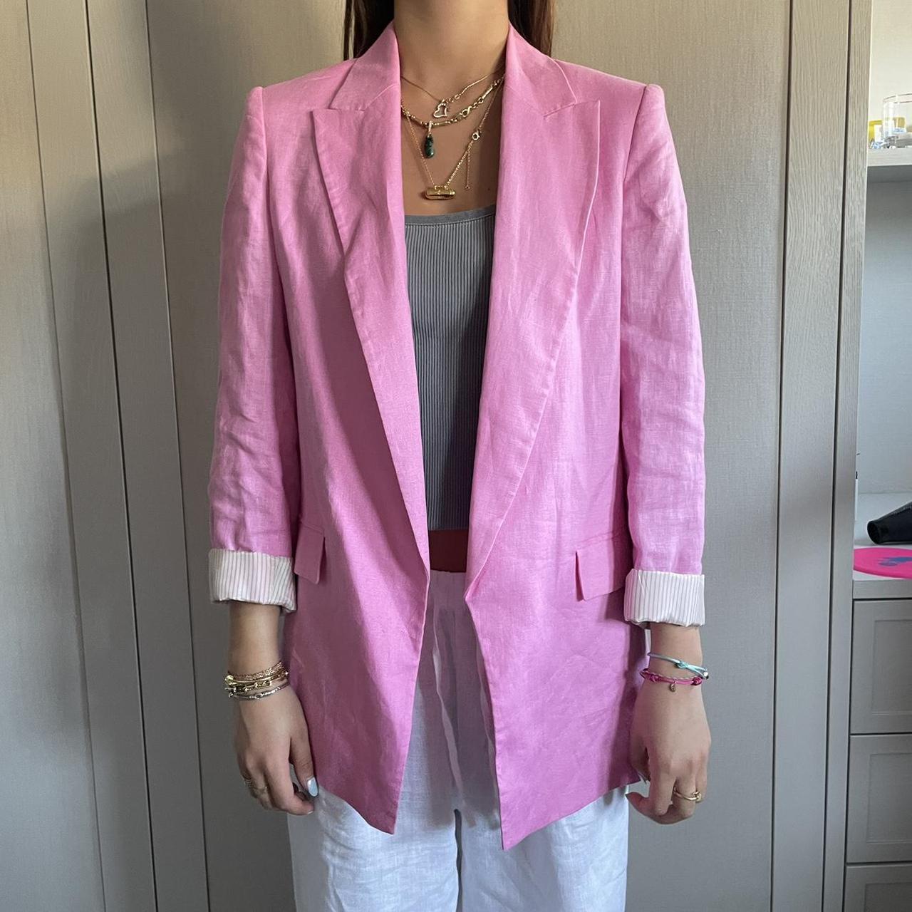 Zara pink linen oversized blazer with shoulder pads... Depop