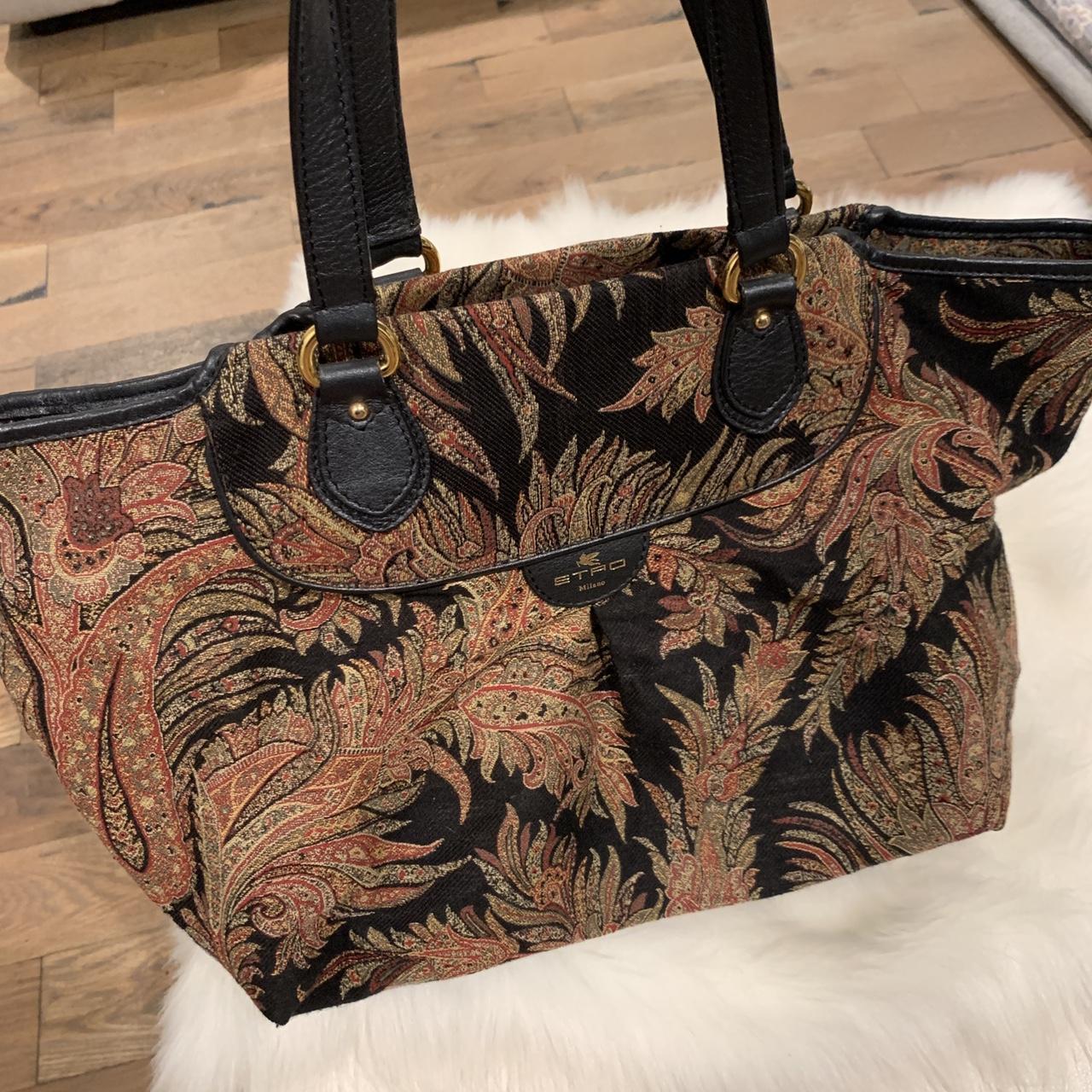 Etro Milano Vintage Paisley Canvas Handbag Tote Bag Satchel at