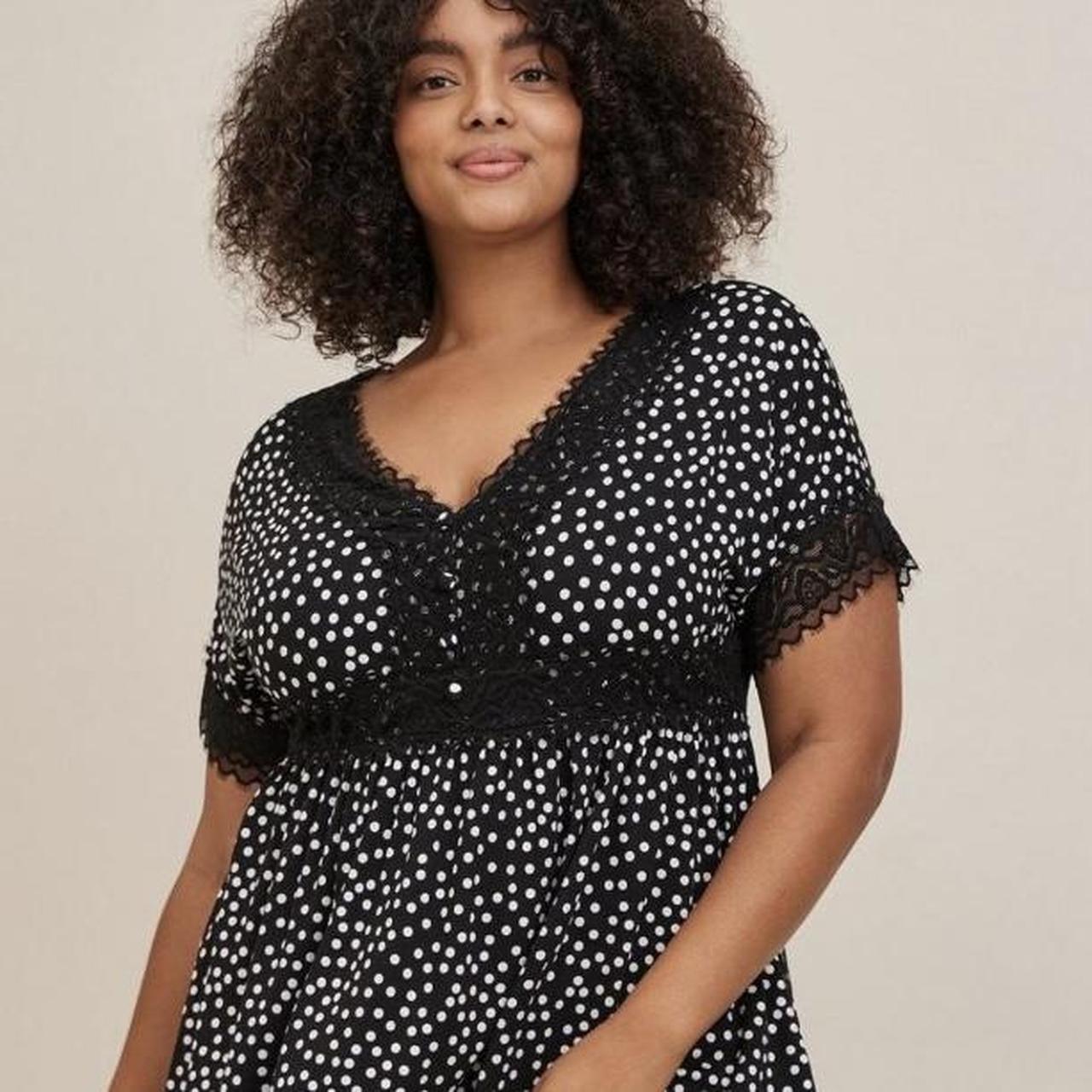 Torrid Babydoll Polkadot Black White Lace Trim... - Depop
