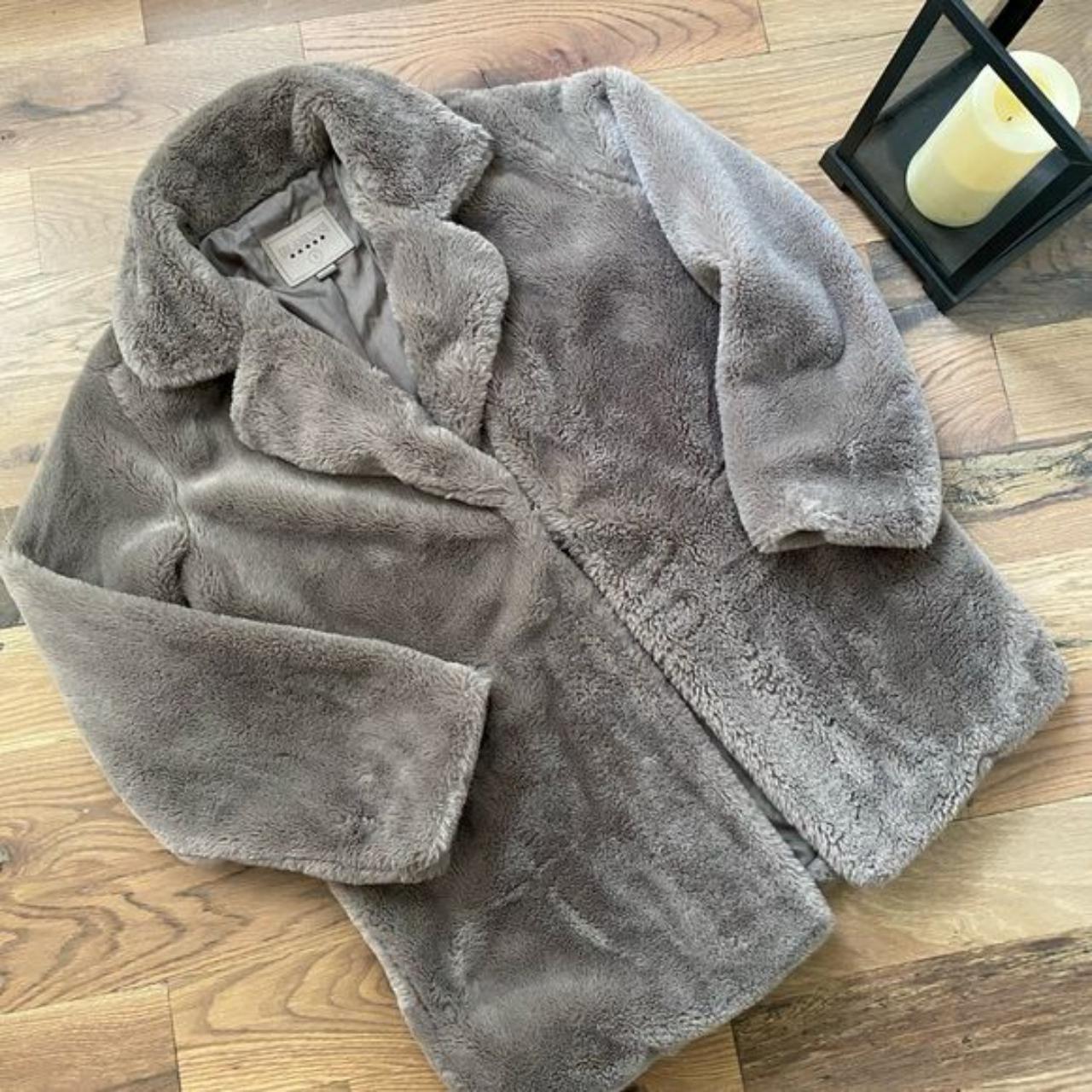 Whistles faux fur 2024 cocoon coat grey