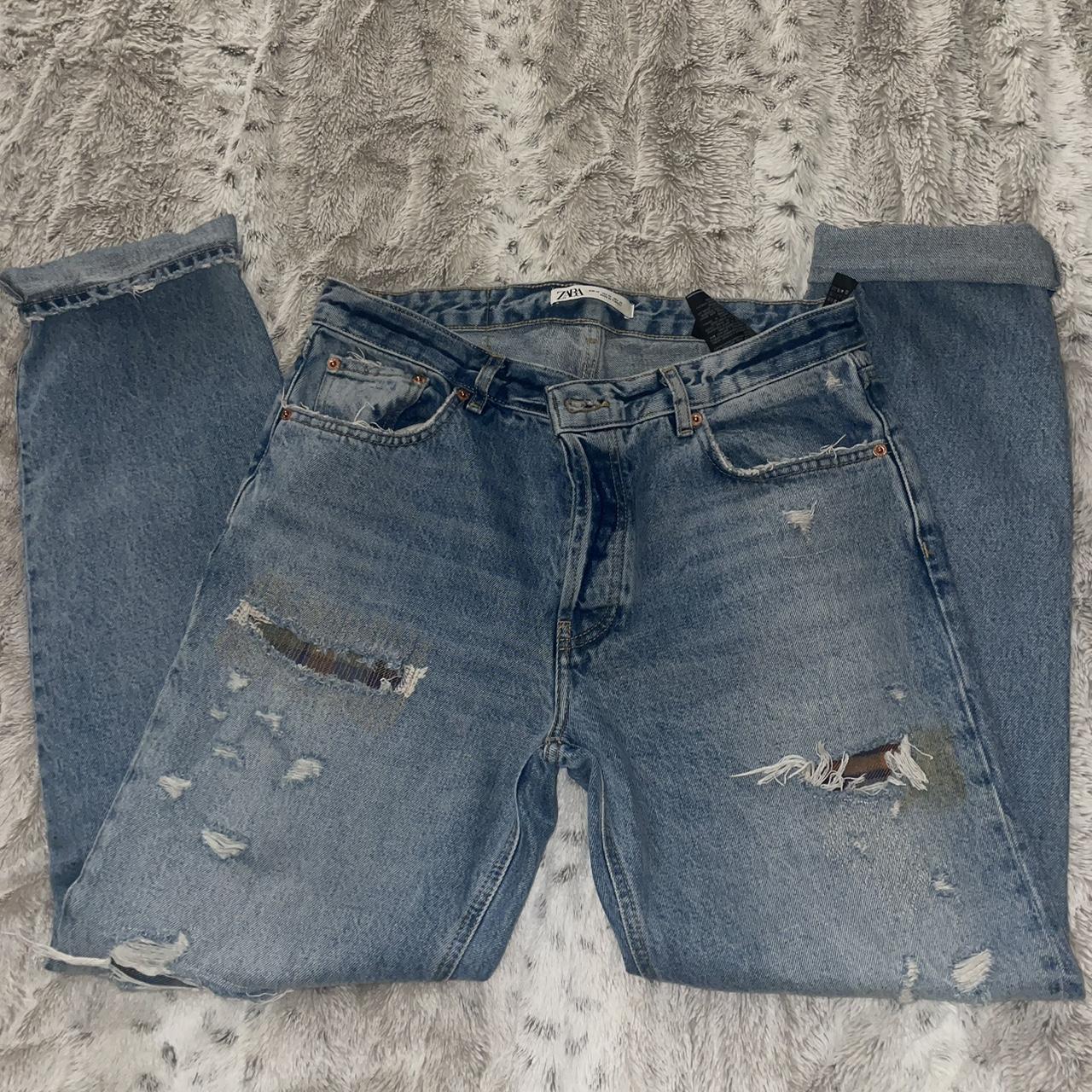 Zara men’s straight loose ripped jeans size US32... - Depop