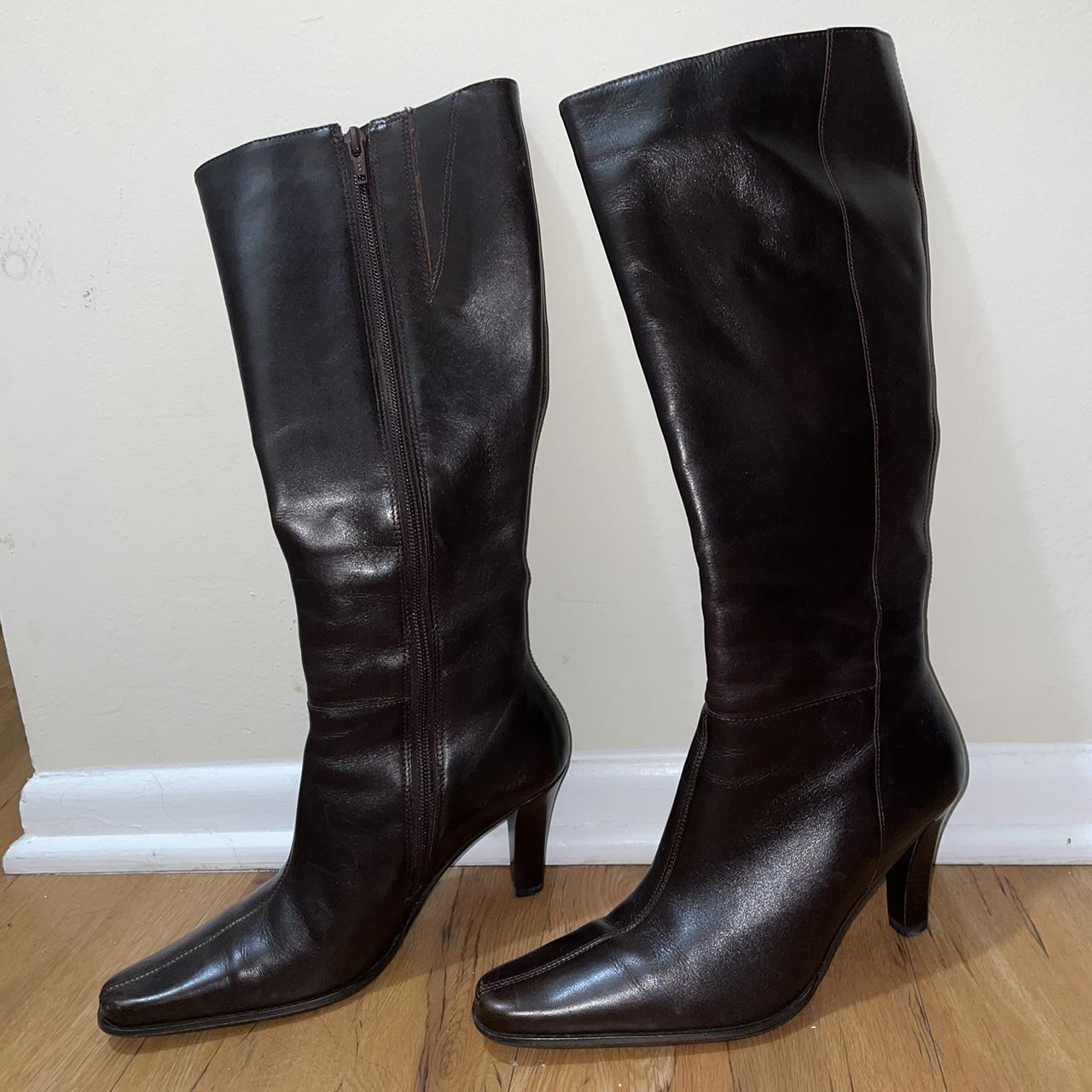 Brown Liz Claiborne boots size 6 can fit a wide calf... - Depop