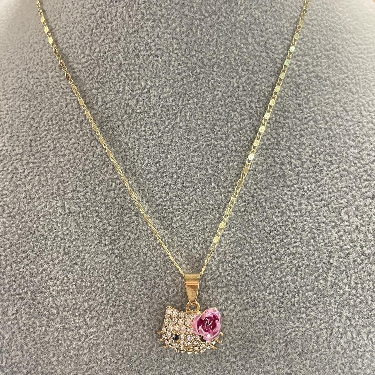 Hello Kitty Pink Rose Necklace 14k gold... Depop