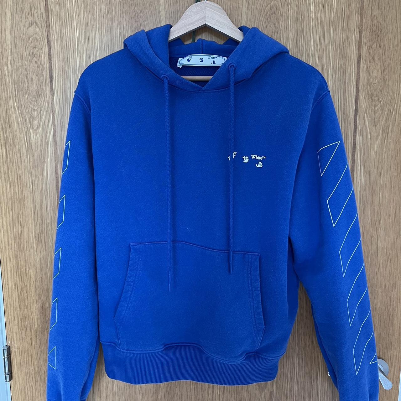 Off-White Men's Blue and White Hoodie | Depop