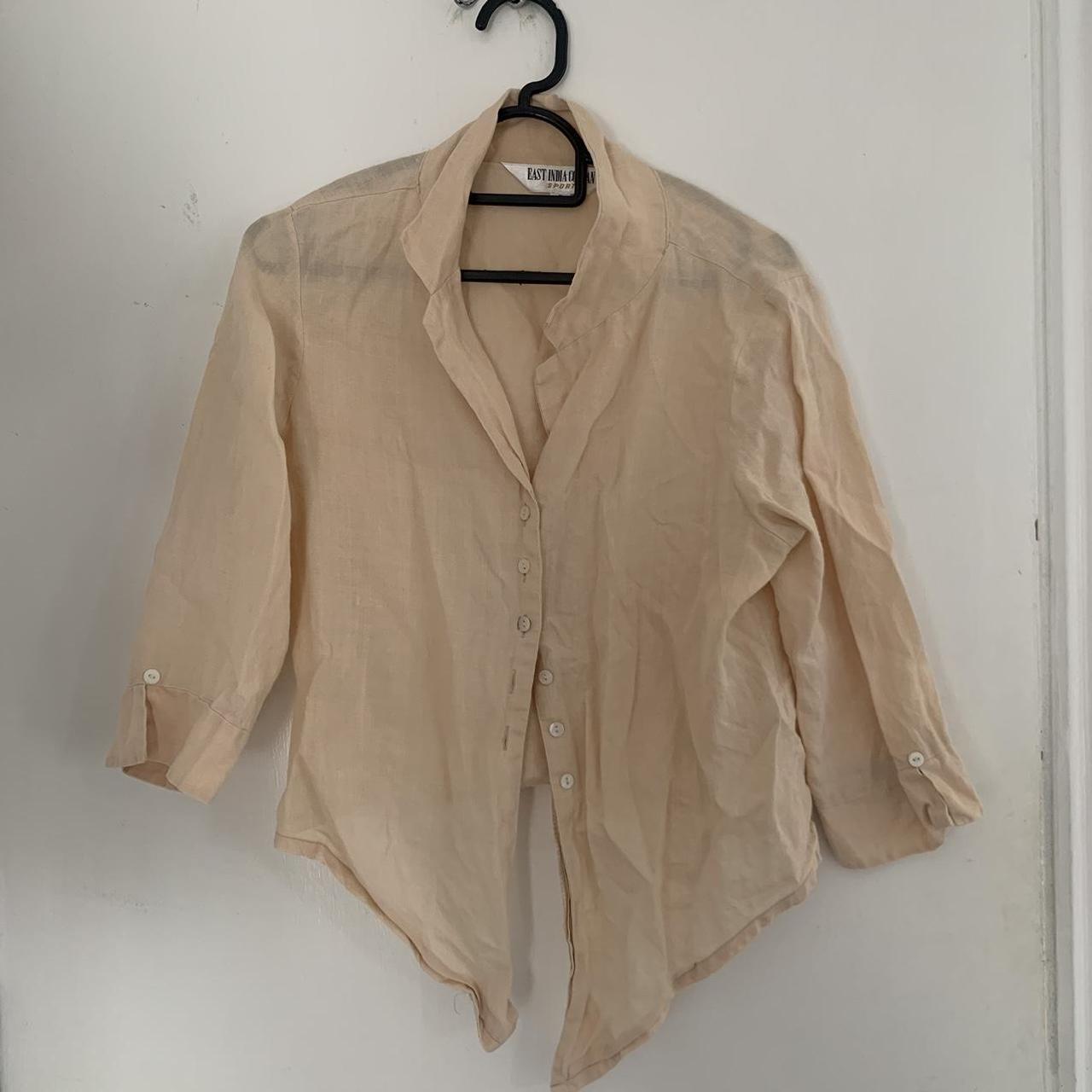 100% linen beige/tan button up shirt • so so cute... - Depop