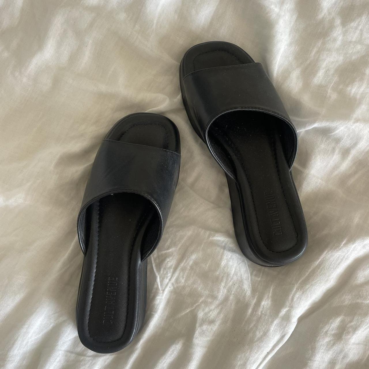 super cute black platform leather slides/sandals 💫💫... - Depop