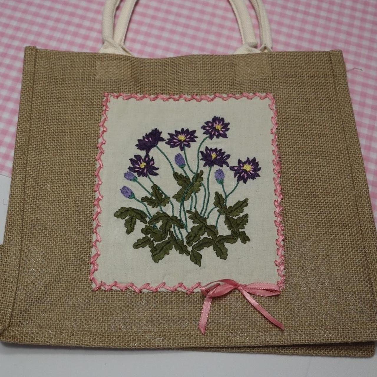 Lavender Garden Embroidered Canvas Tote Bag With Zipper and Pocket, Wild  Flower Bag, Hand Embroidered Tote, Personalised Bag,shopping Bag 