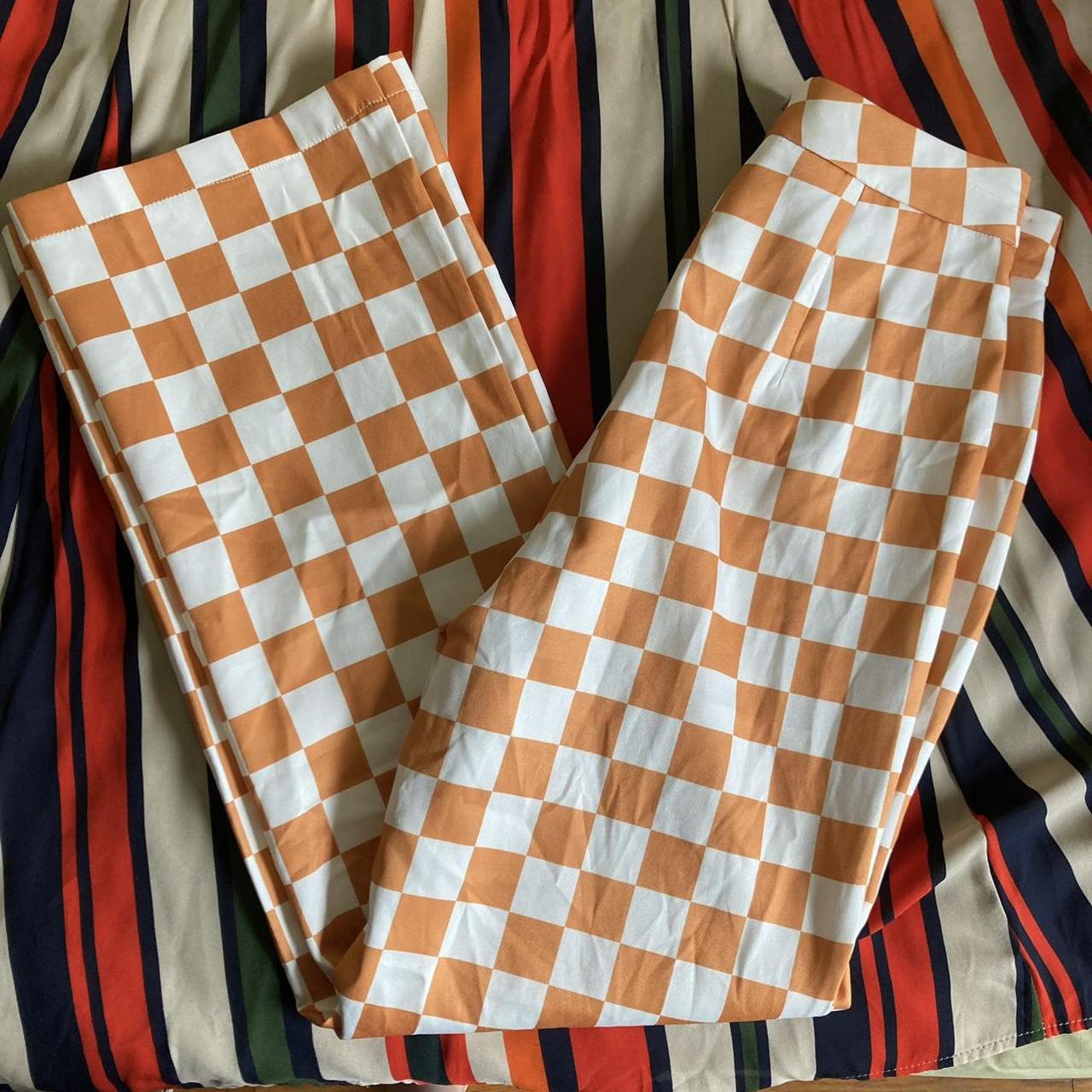 Orange pants clearance with checkered