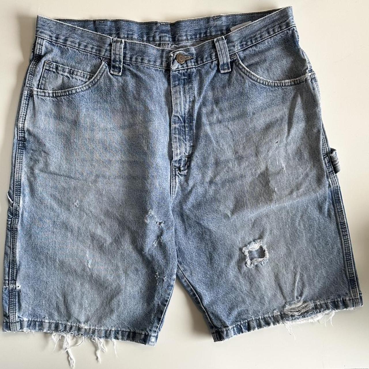 Wrangler Blue Denim Carpenter Jean Shorts Jorts Size... - Depop
