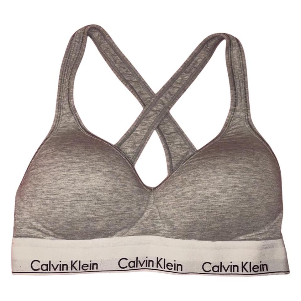 Calvin Klein Women's Grey and White Bra | Depop