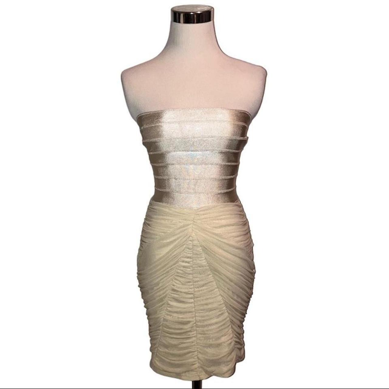 BEBE cream high quality colored body contour dress