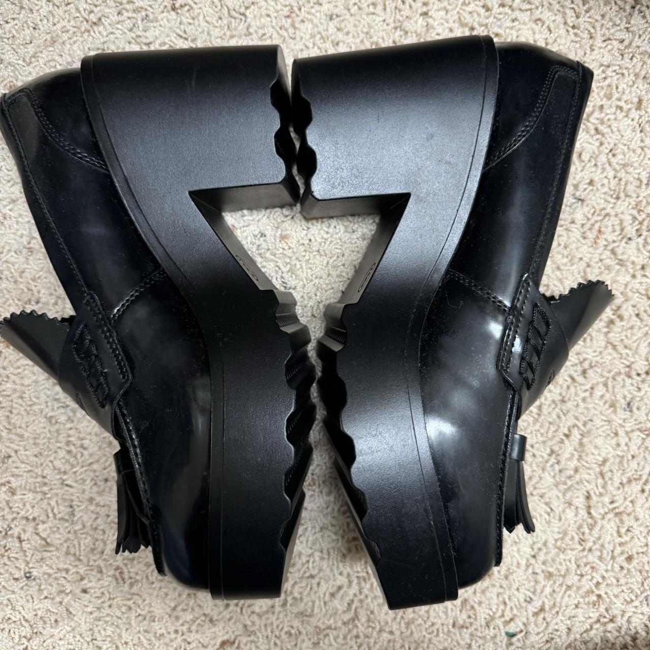 Black leather platform chunky loafers with tassels... Depop