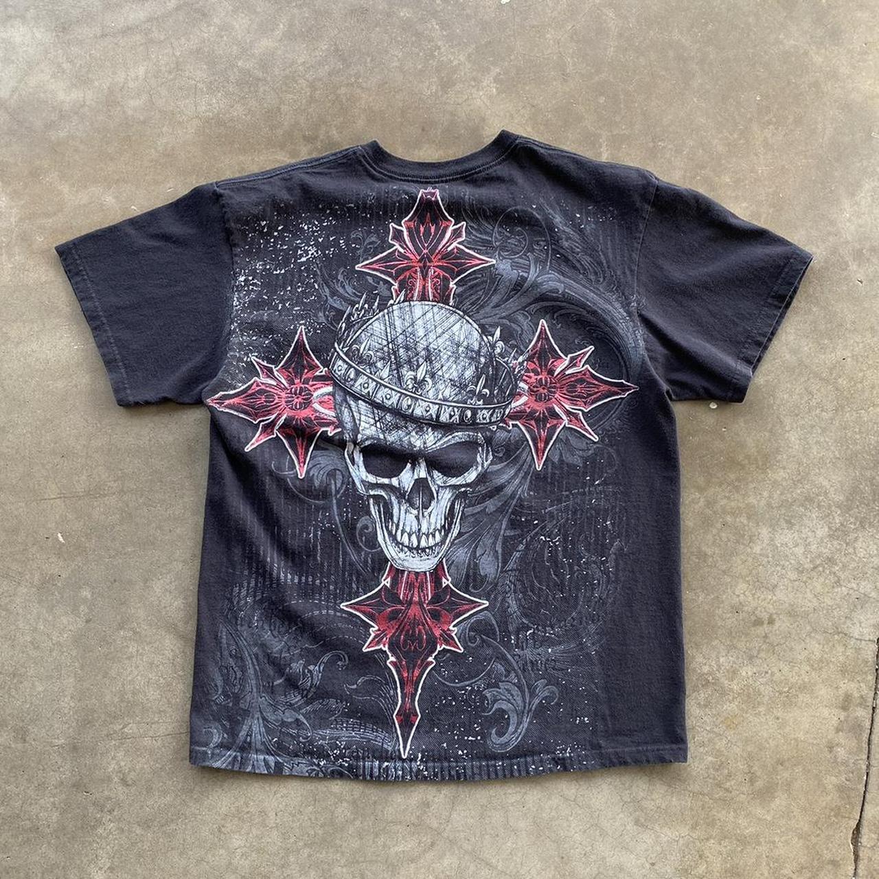 Y2K MMA Elite Skulls Cross AOP Grunge T-shirt Size... - Depop