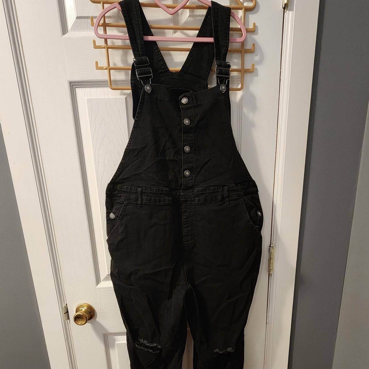 Black ripped knee denim overalls Size 2XL a little... Depop