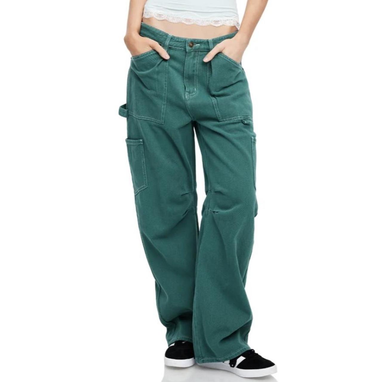 Princess Polly Women's Green Trousers Depop