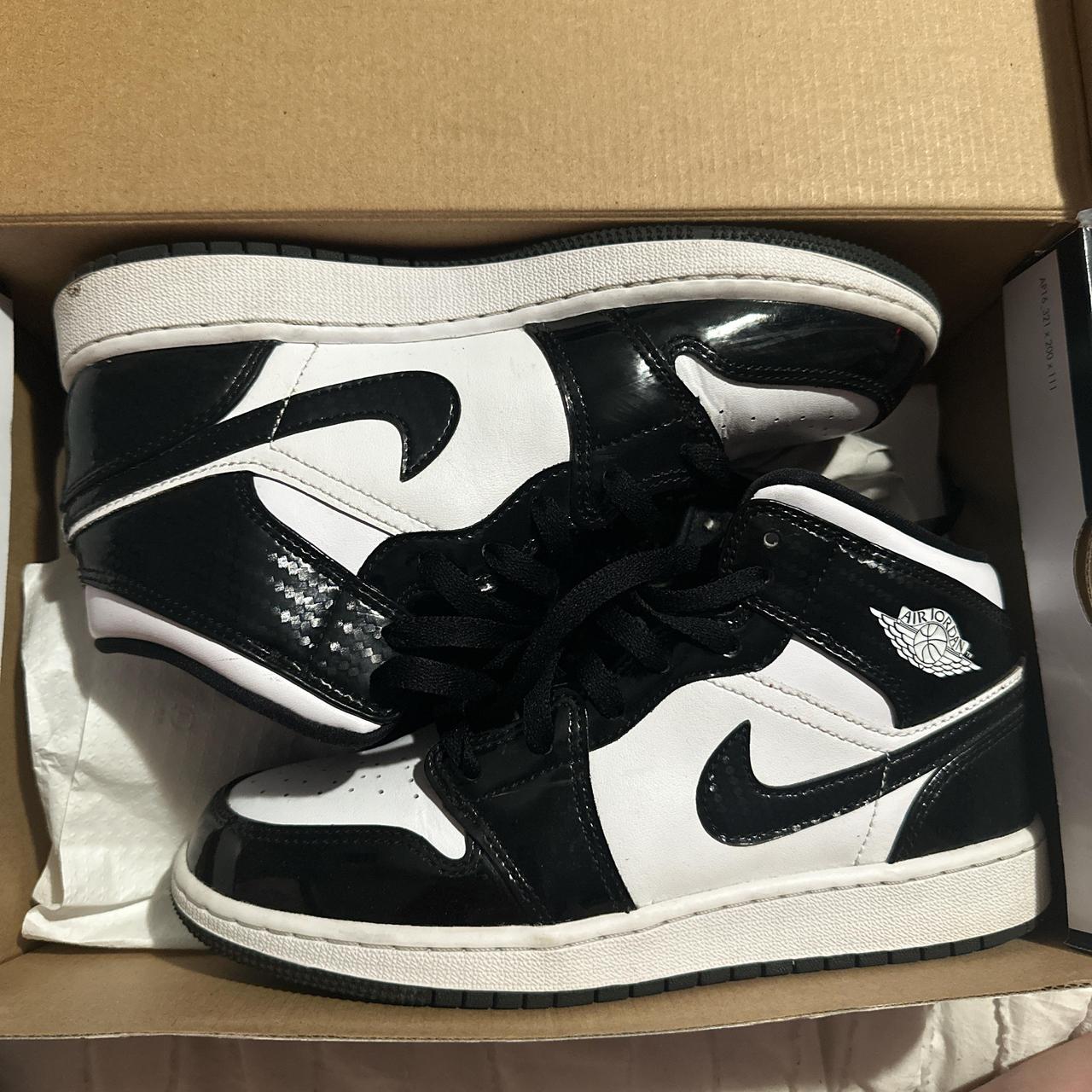 Gloss Black Jordan Mid's Size 6y Depop