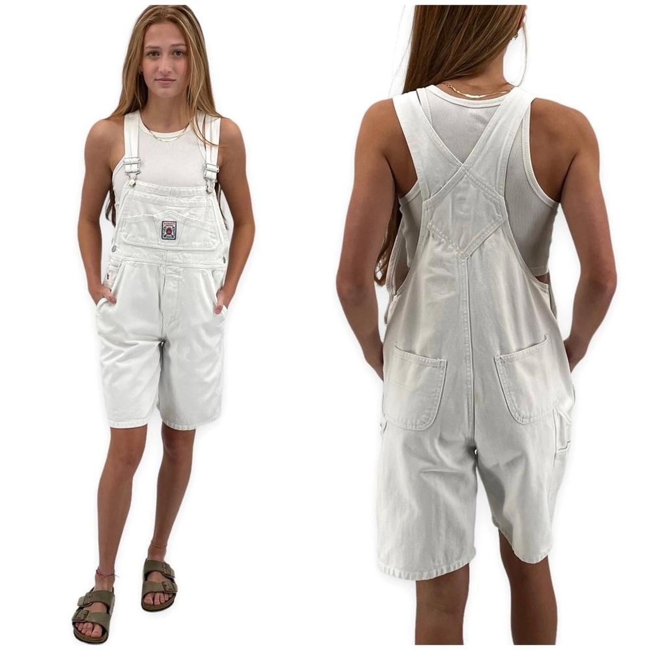 Vintage Y2K GAP shortalls. White denim overall... Depop