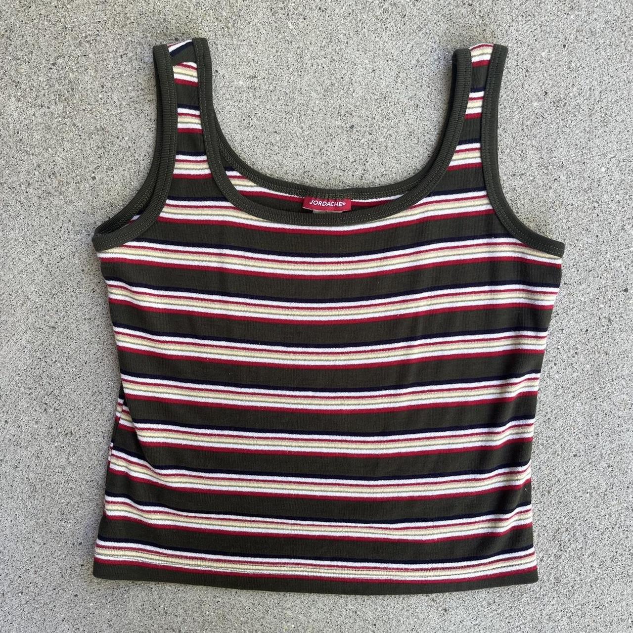 vintage jordache striped tank size isnt listed but... - Depop