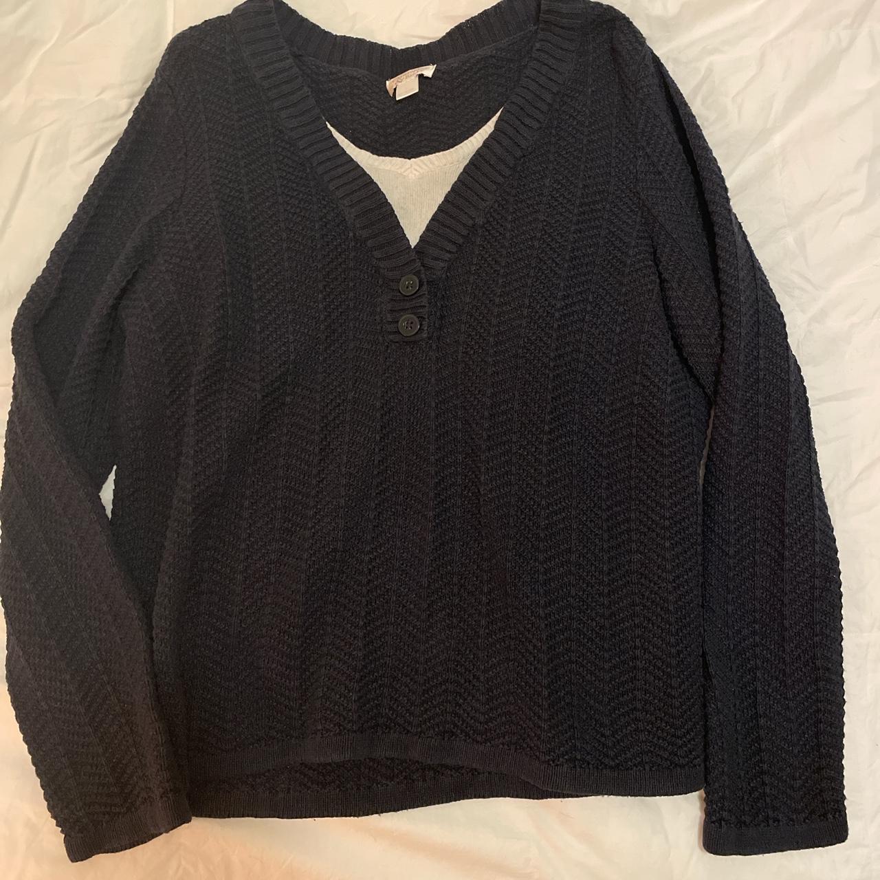 large navy sweater with faux undershirt, great... - Depop