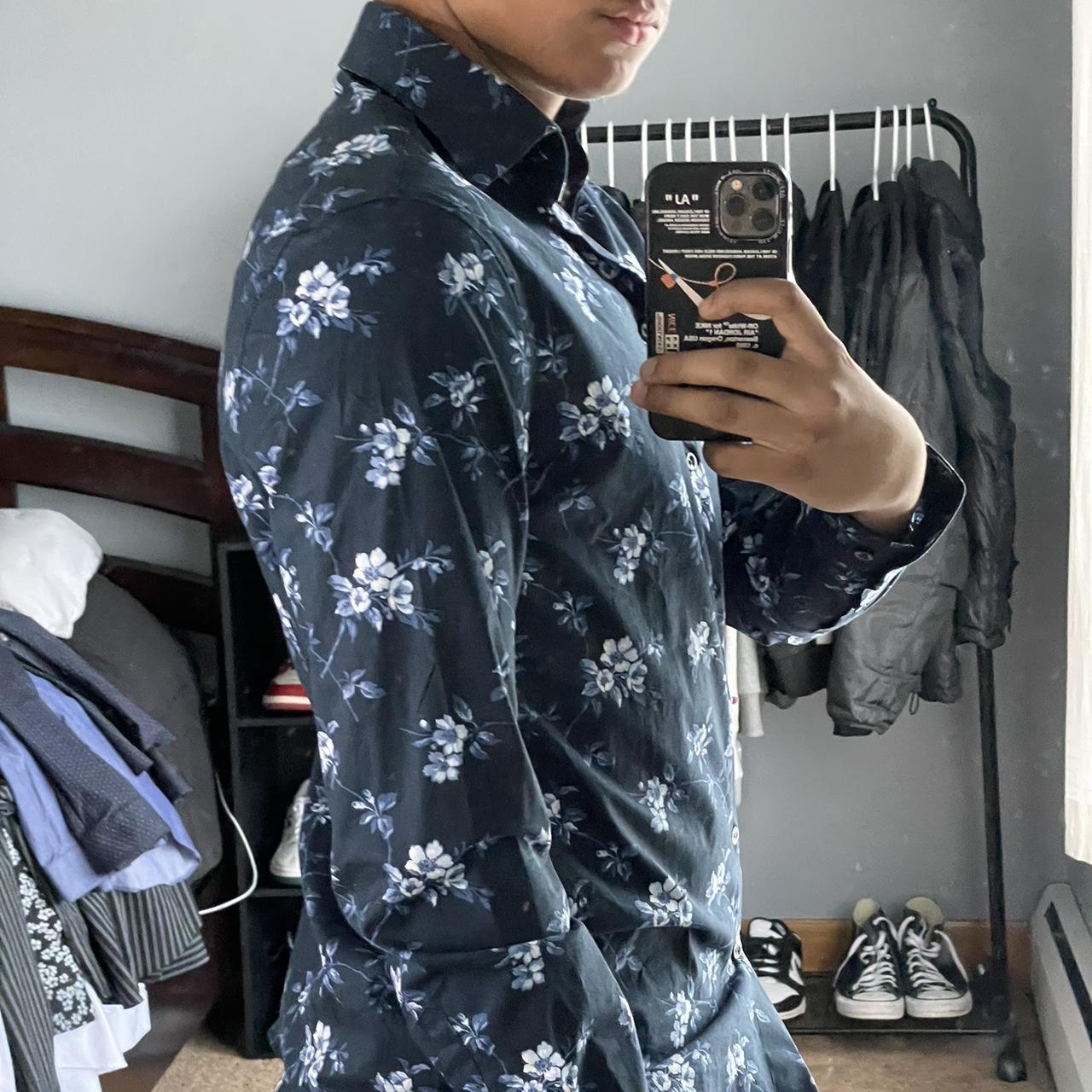 medium blue floral express dress shirt Depop