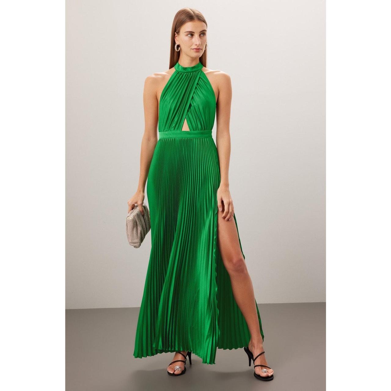 L' IDÉE Emerald Green Renaissance Pleated Cross Neck... - Depop