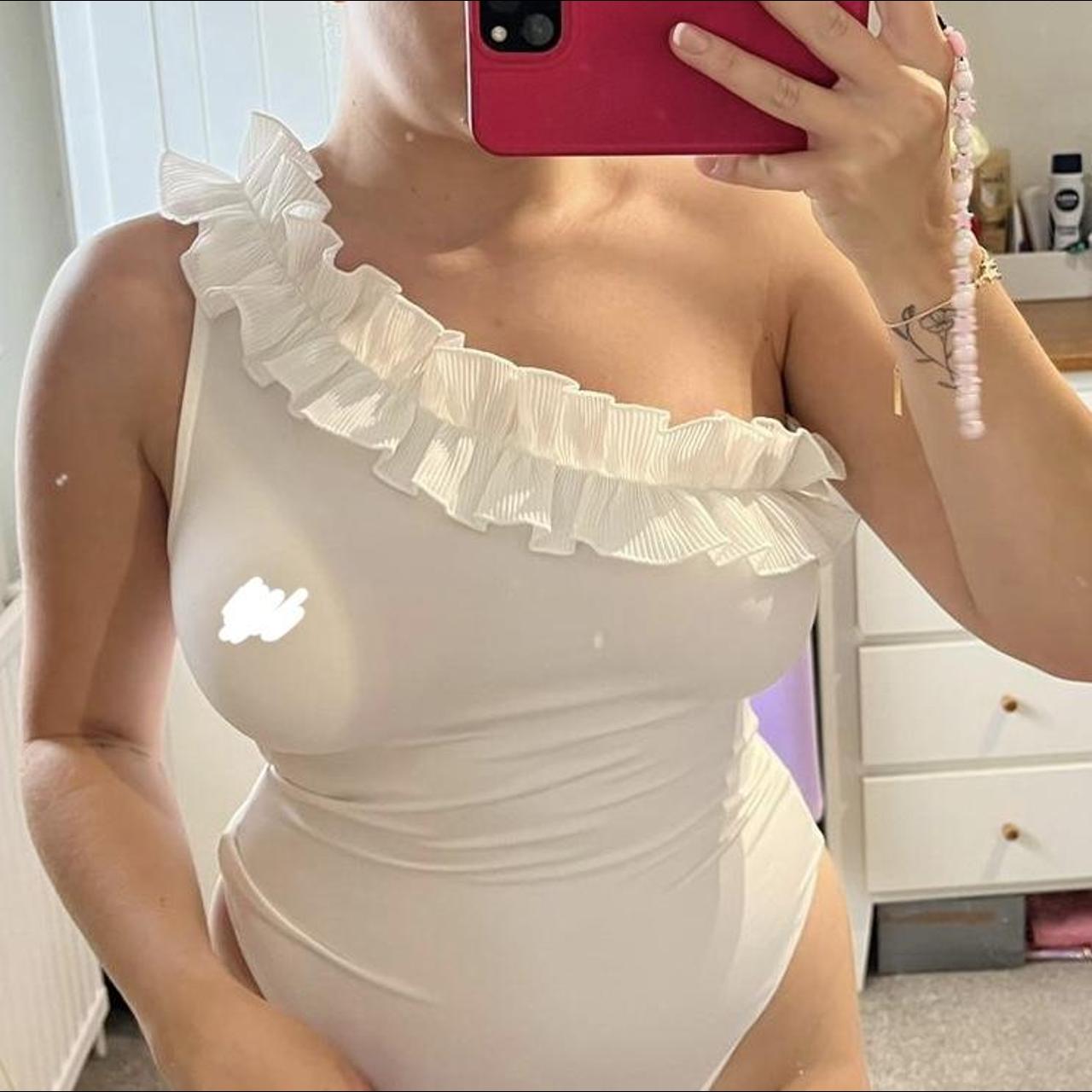 White one shoulder bodysuit - never been worn still... - Depop