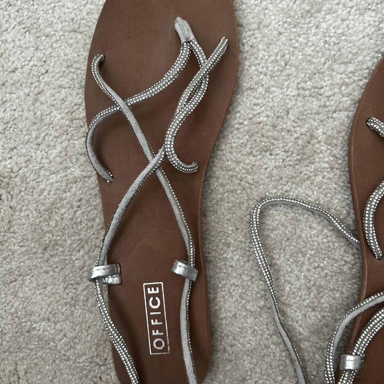 Office silver sandals which tie up the leg. Will Depop