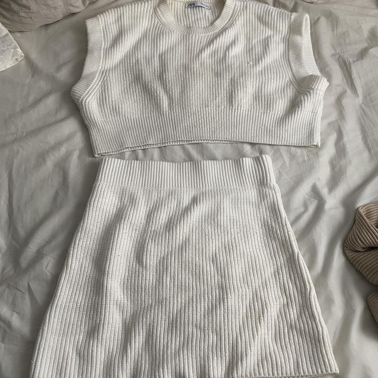 Zara co ord set, white top jumper and skirt to... Depop