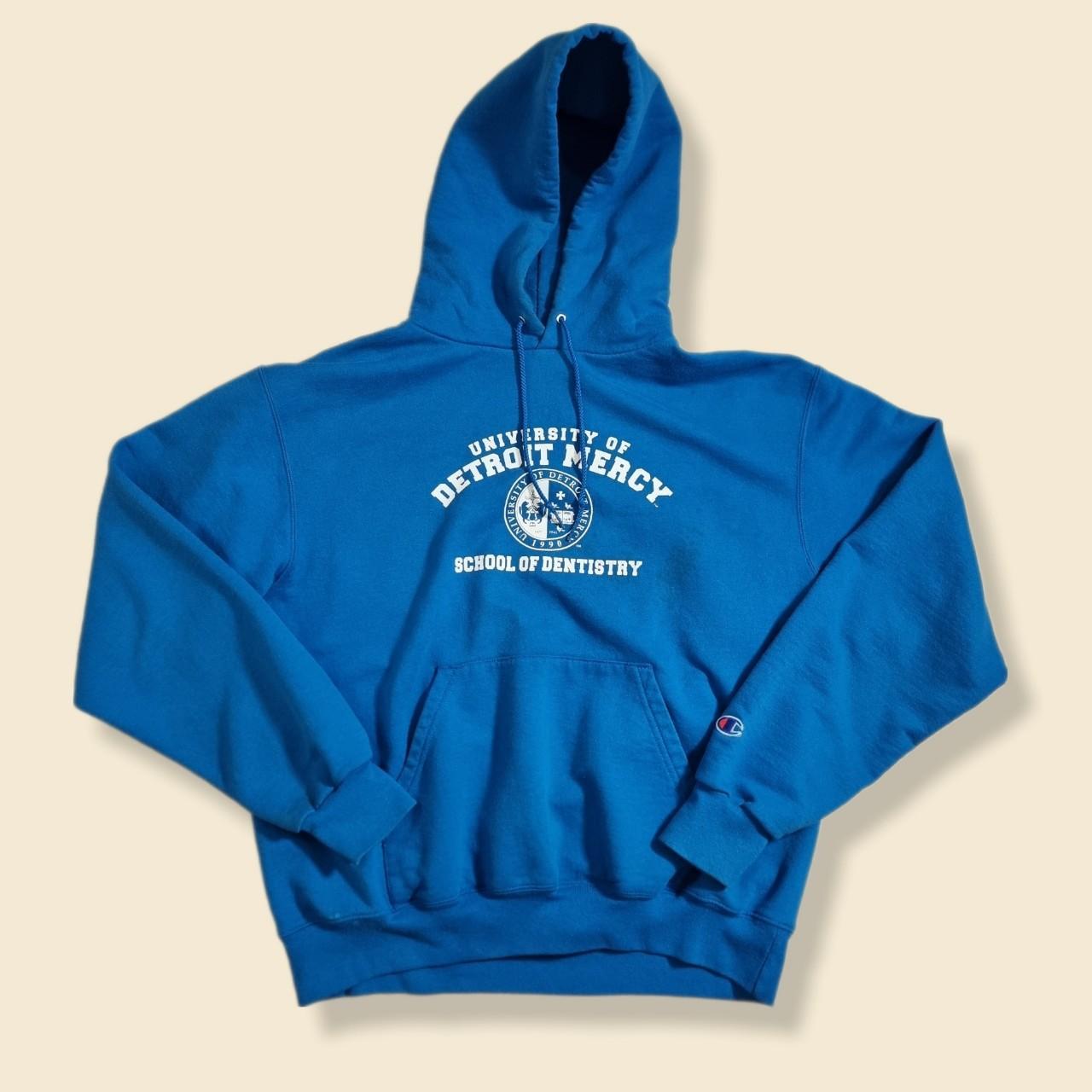 Champion Detroit Mercy Dentistry Blue Graffic Hoodie... Depop