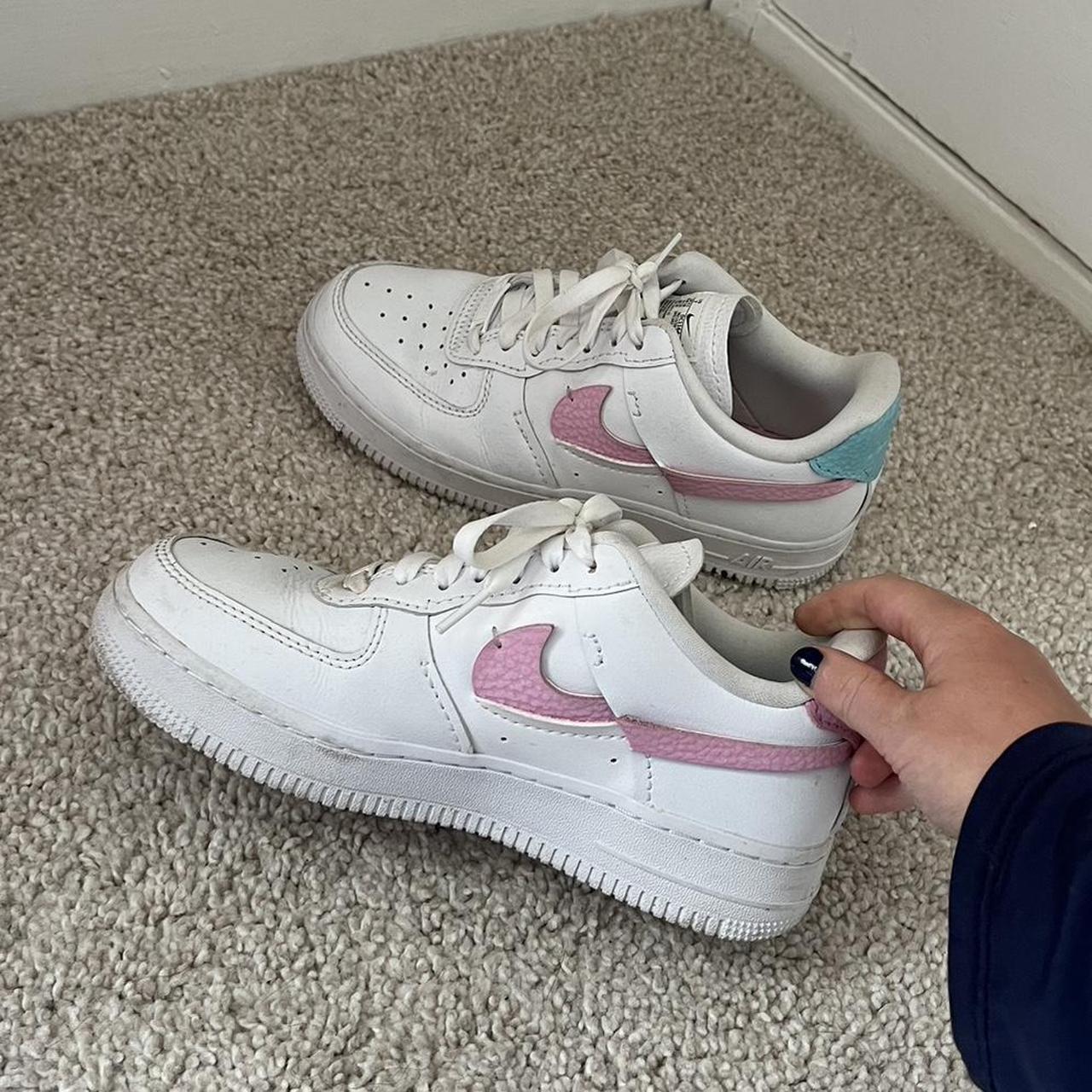 Air Force 1 Pink&blue Size 5. Really Good Condition. - Depop