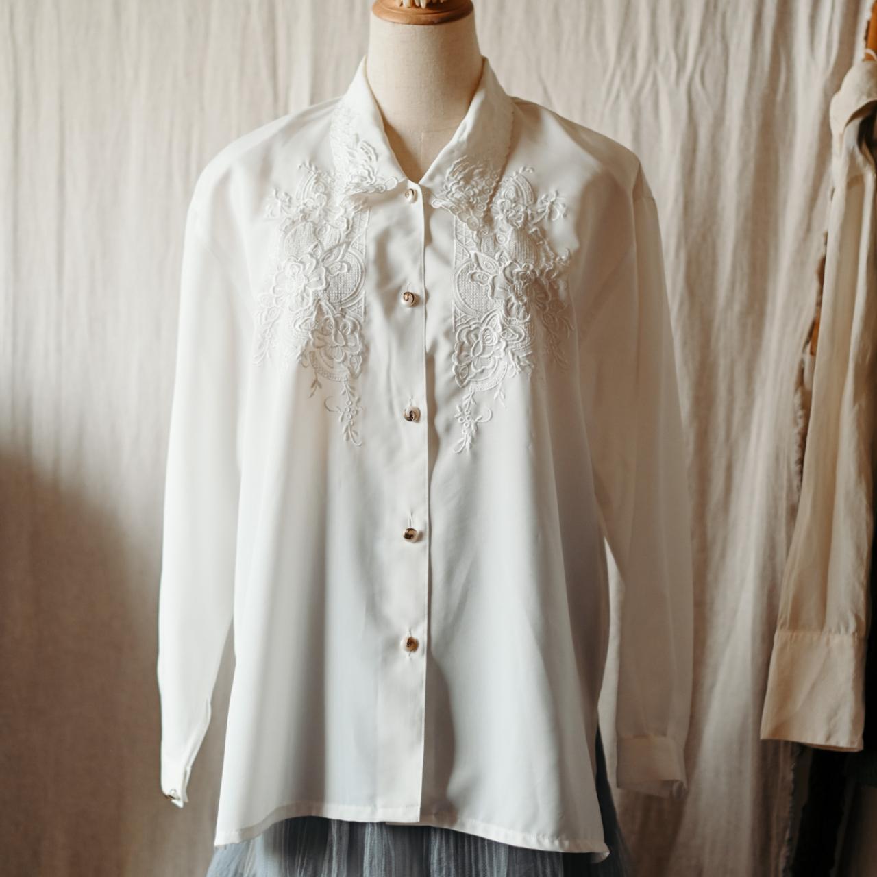 white lace blouse with shoulder pads onesize laces... Depop