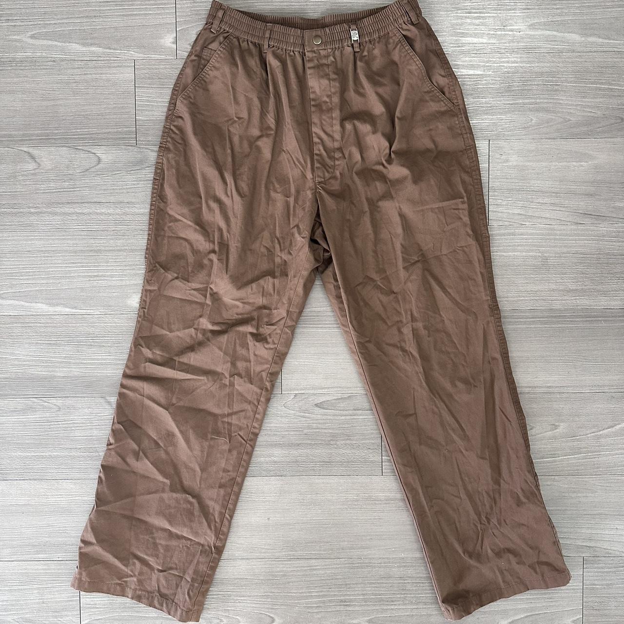 Brown Casual Joe trousers with elasticated waist. Depop