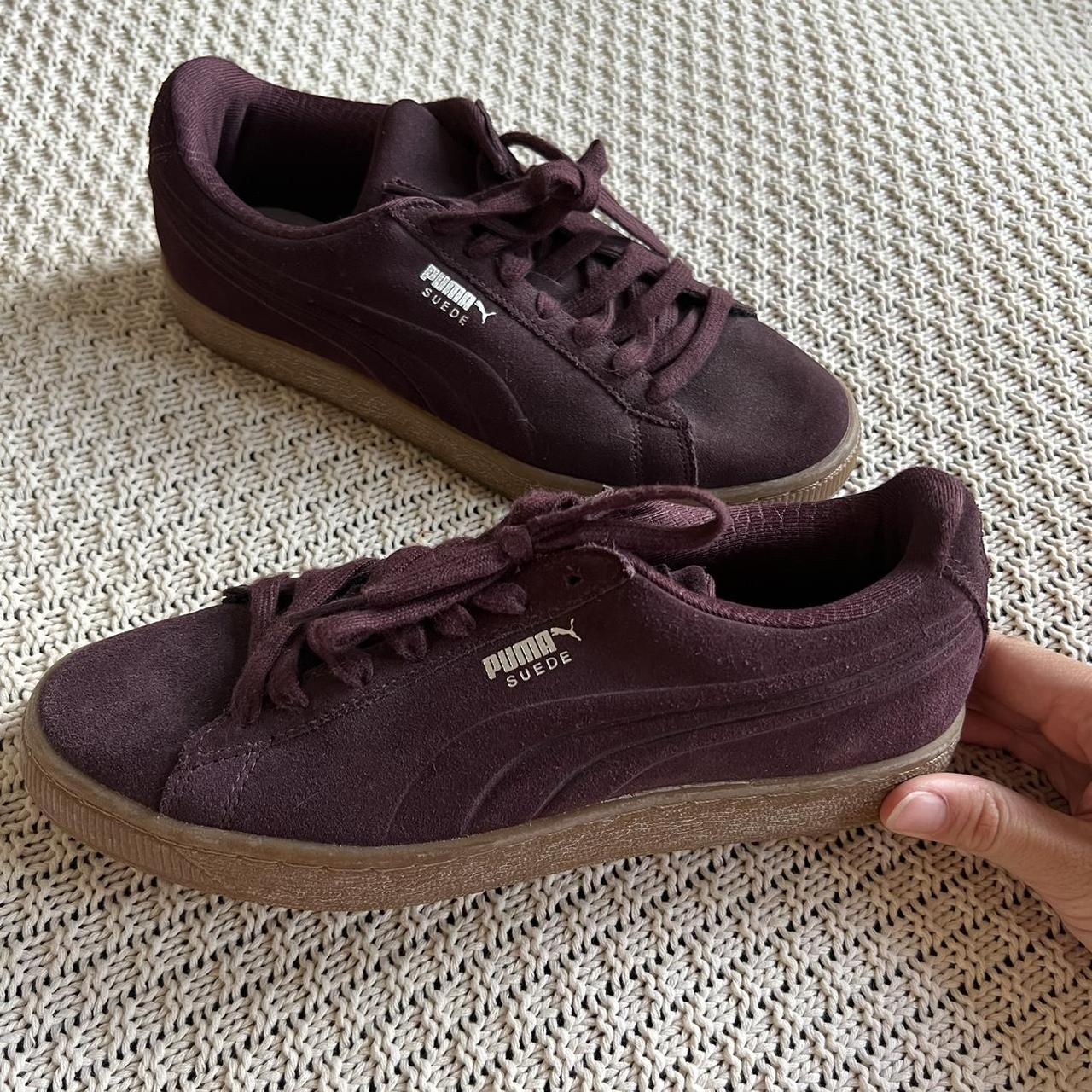 Classic Pumas deep purple color with brown... - Depop