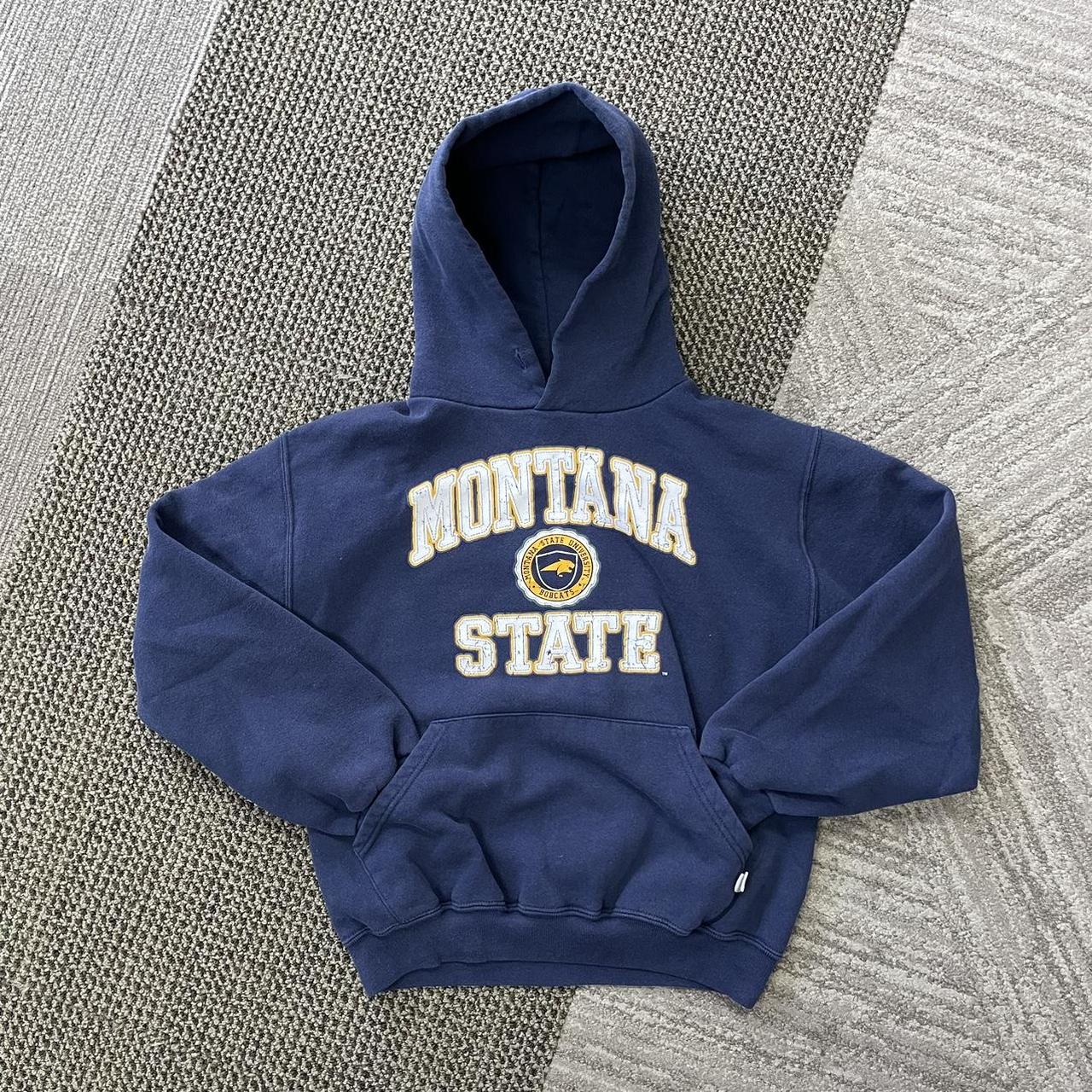 Vintage Montana state Russel hoodie navy sz S... - Depop