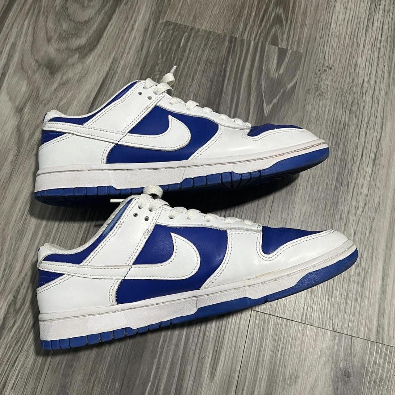 White and blue nike dunks used send offers... - Depop