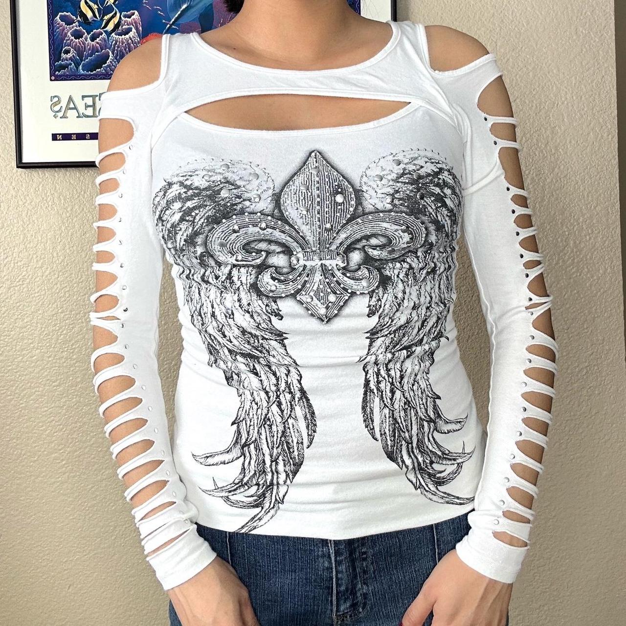 Y2k Long Sleeve Angel Top, Women Y2k Aesthetic Angel